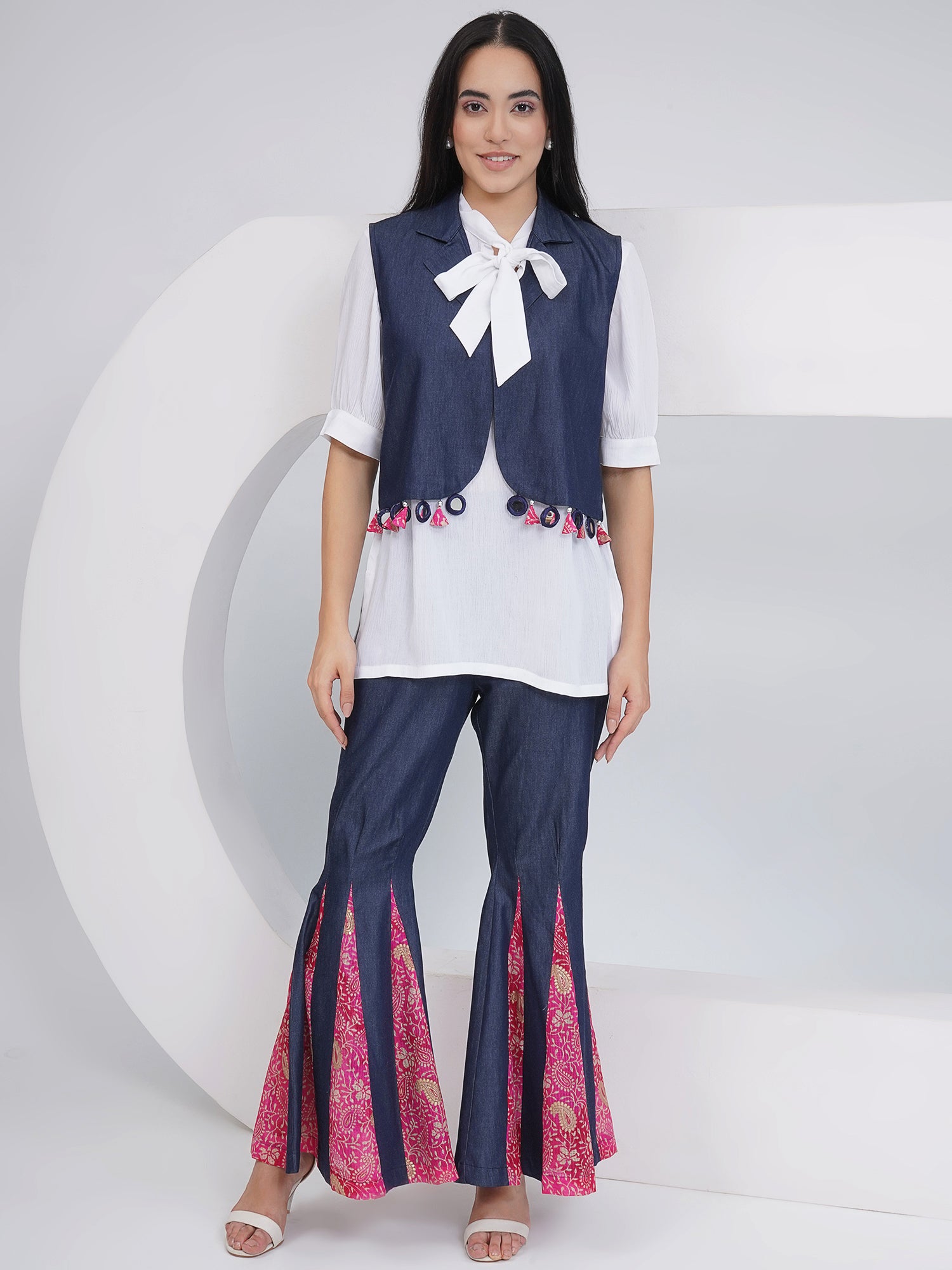 Ethnic White Denim Shara With Shirt and Jacket