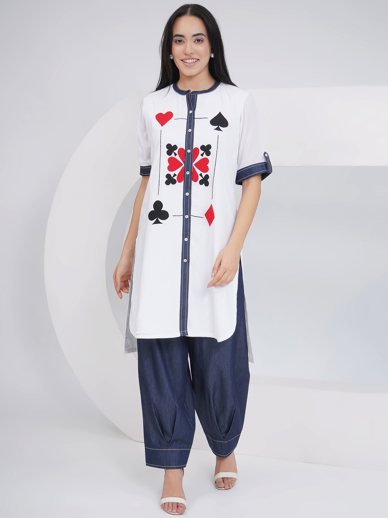 Ethnic White White embroidered shirt with afghani pants