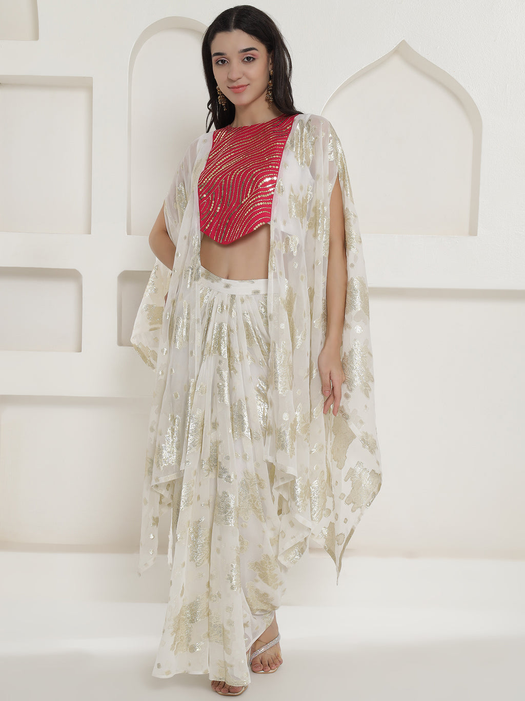 White & Pink Kaftan with Skirt