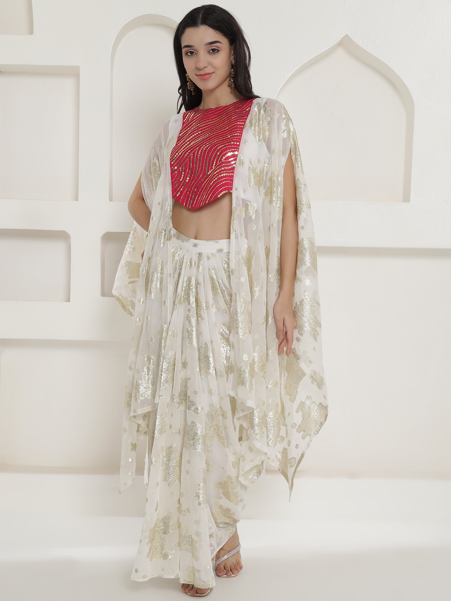 White & Pink Kaftan with Skirt