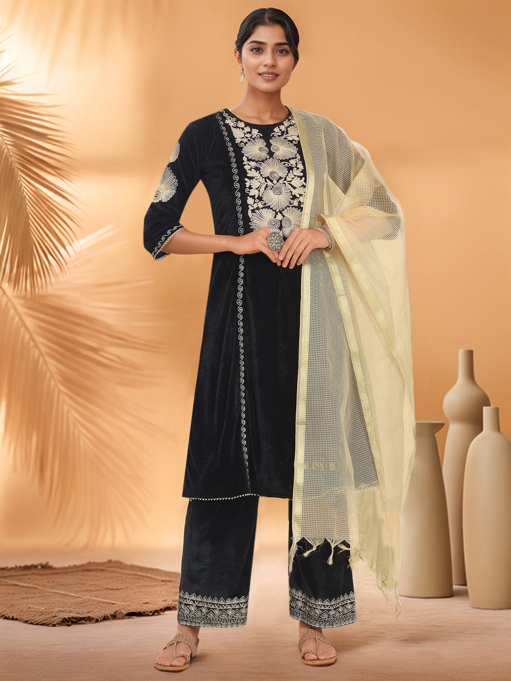 Women Black Velvet Palazzo set