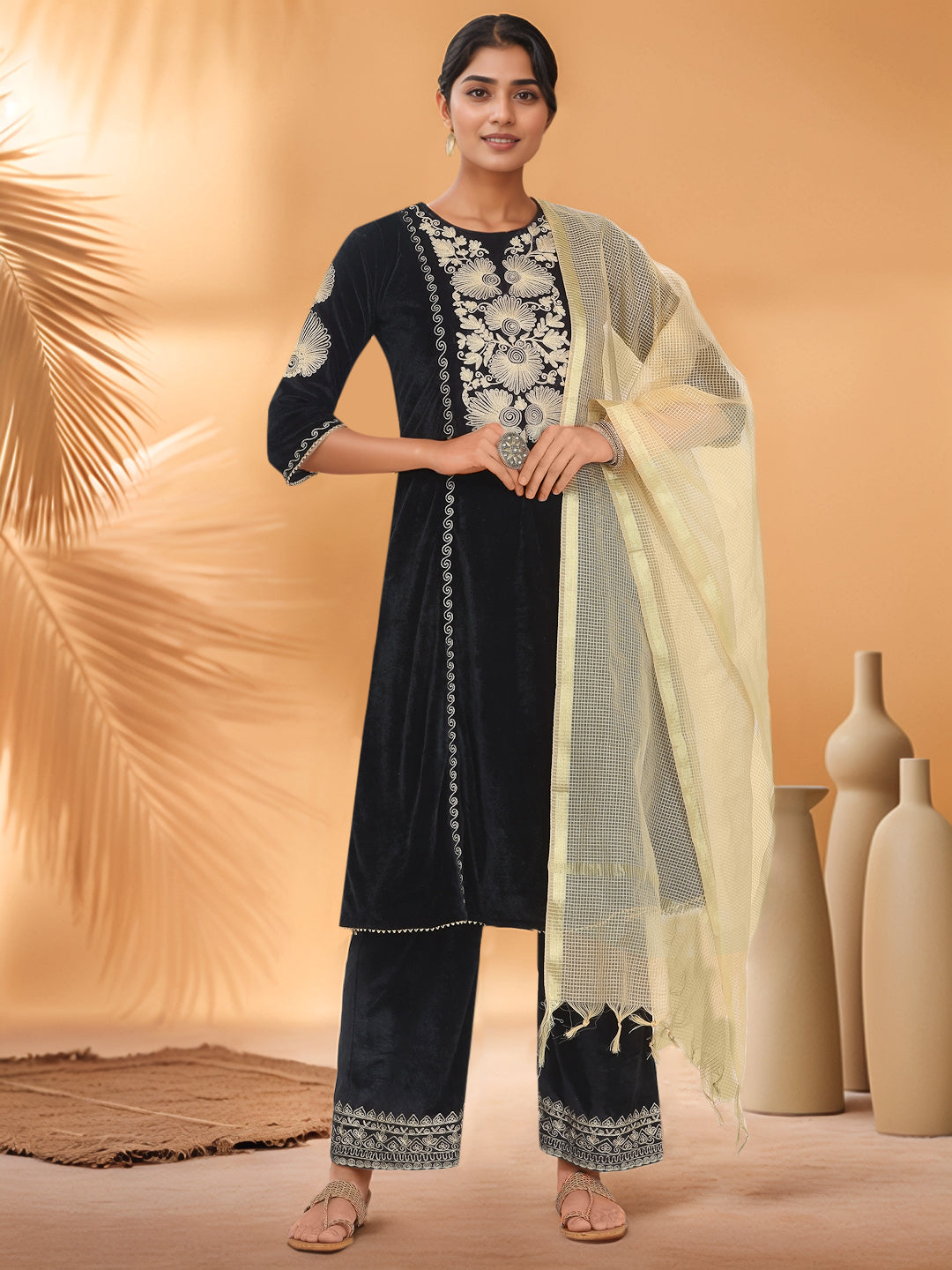 Women Black Velvet Palazzo set