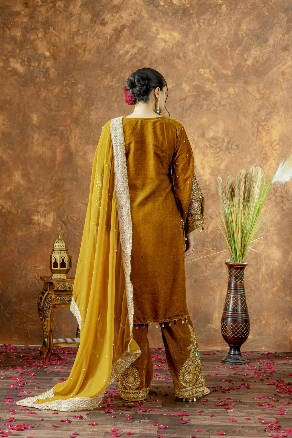 Mustard Velvet Kurta Set