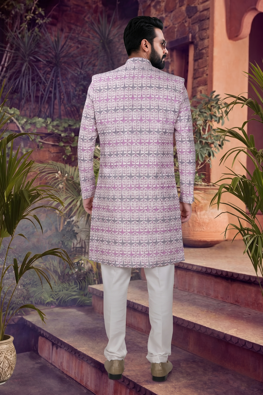 Men's SILK PINK  SEMI-INDO-WESTERN