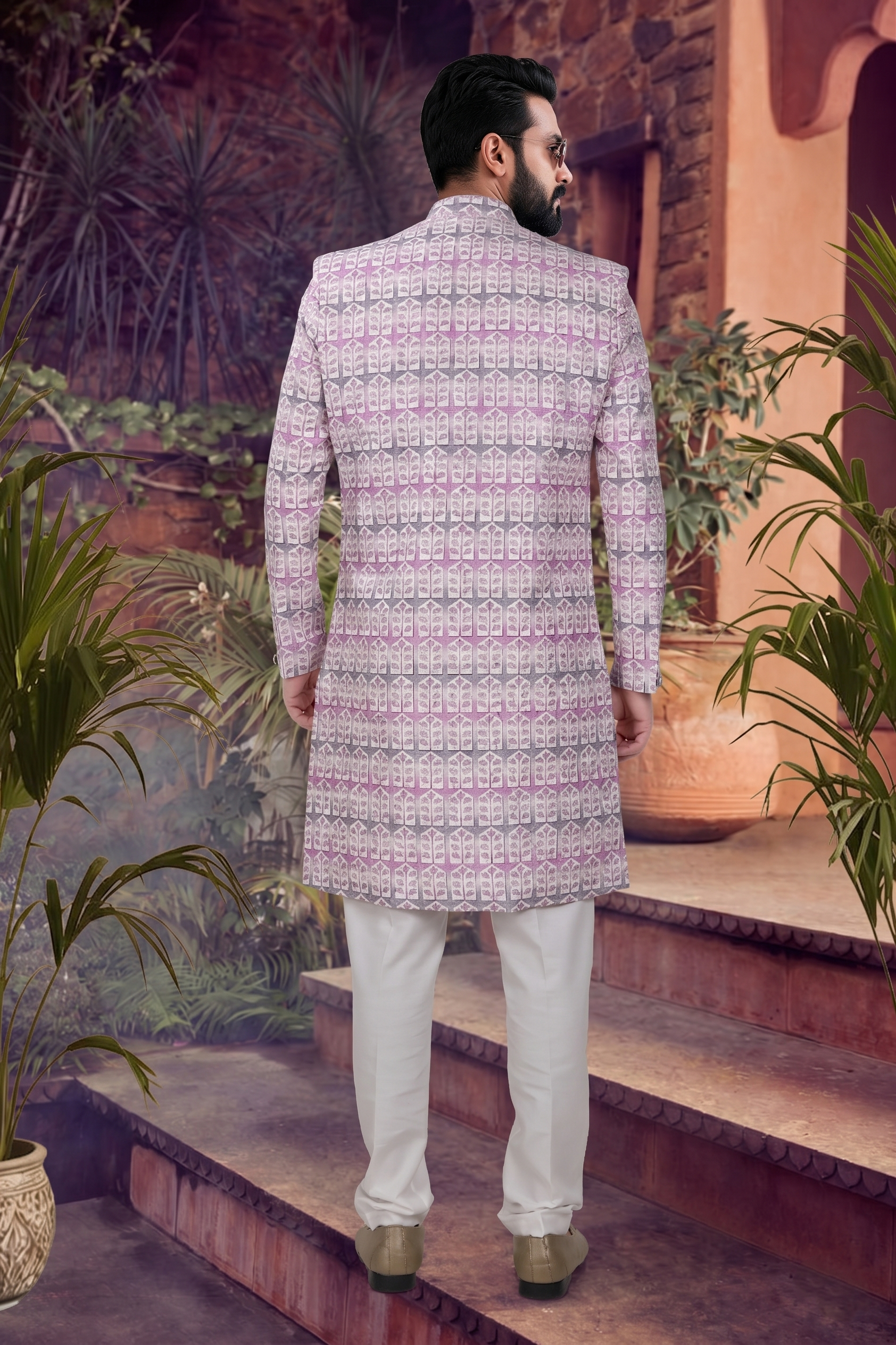 Men's SILK PINK  SEMI-INDO-WESTERN