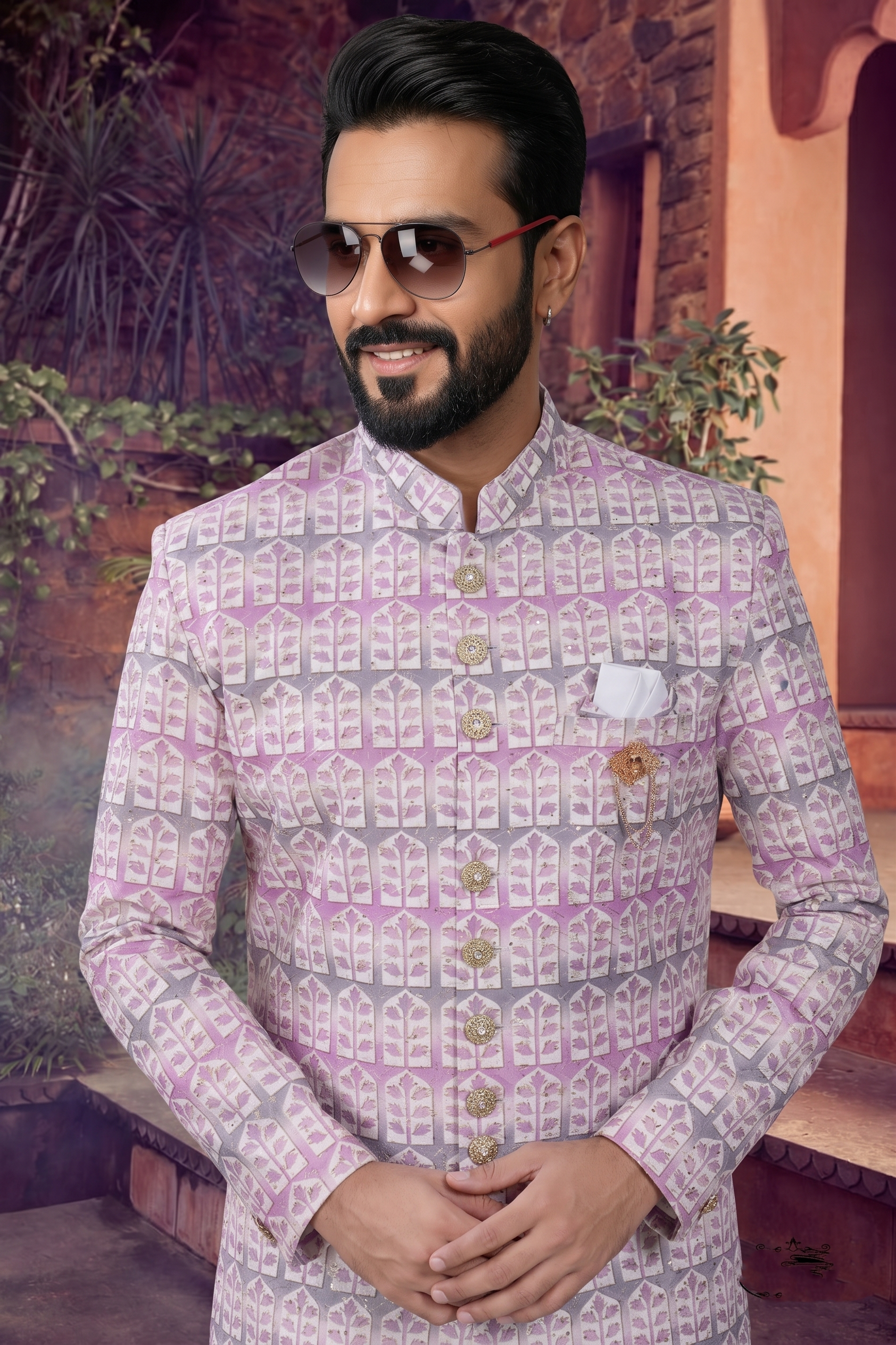 Men's SILK PINK  SEMI-INDO-WESTERN