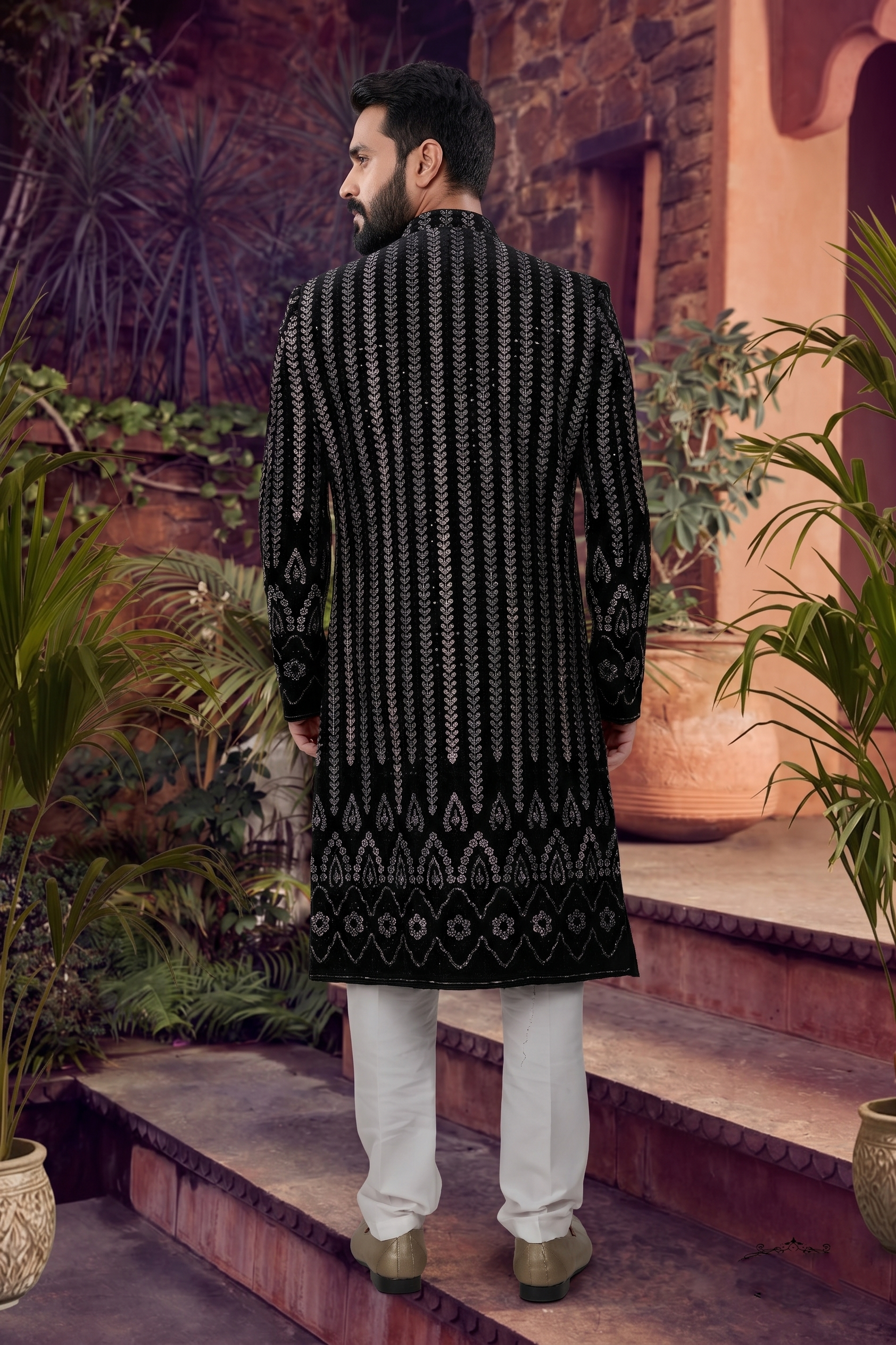 Men's VELVET BLACK(MULTI COLOUR EMBROIDRY)  SHERWANI