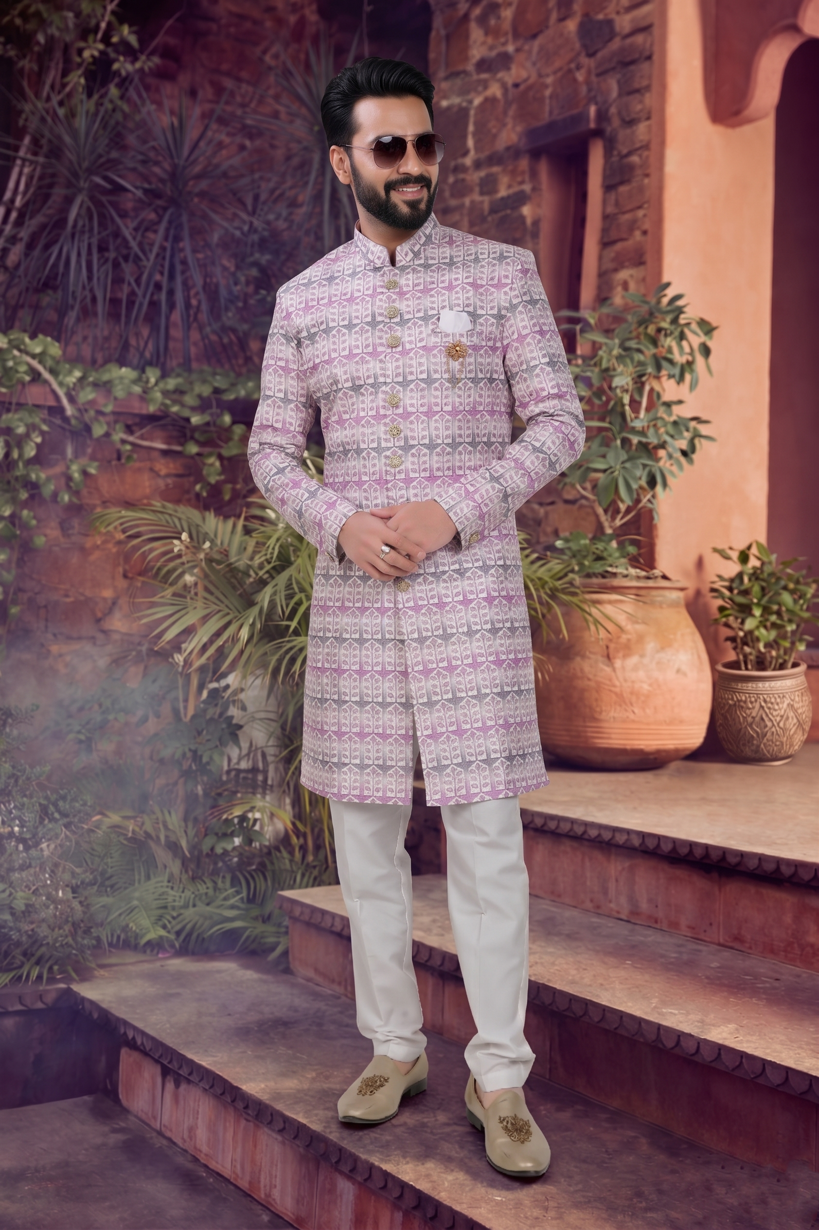 Men's SILK PINK  SEMI-INDO-WESTERN