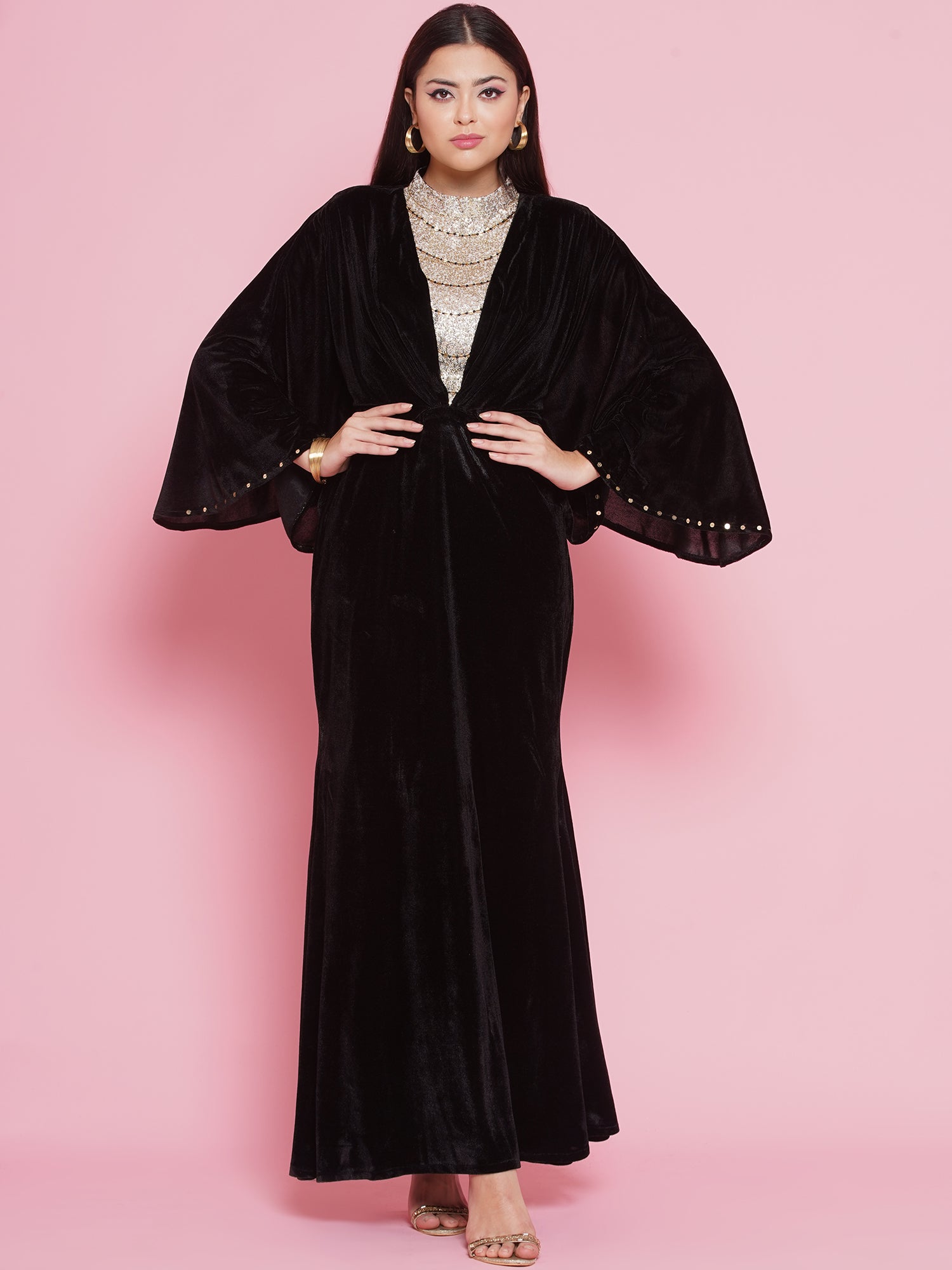 Women Black Velvet Gown