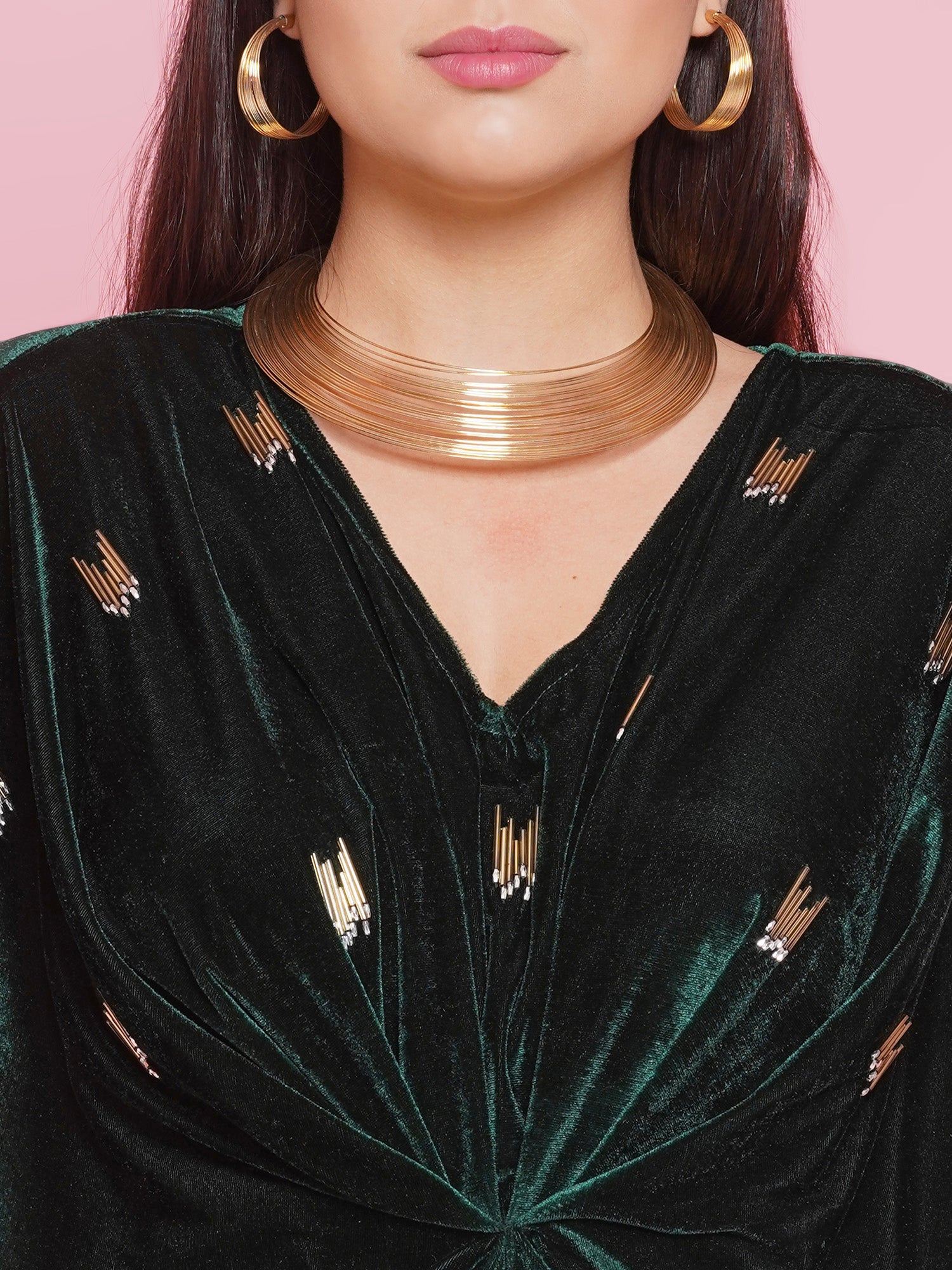 Women Green Velvet Hand Embellished Gown