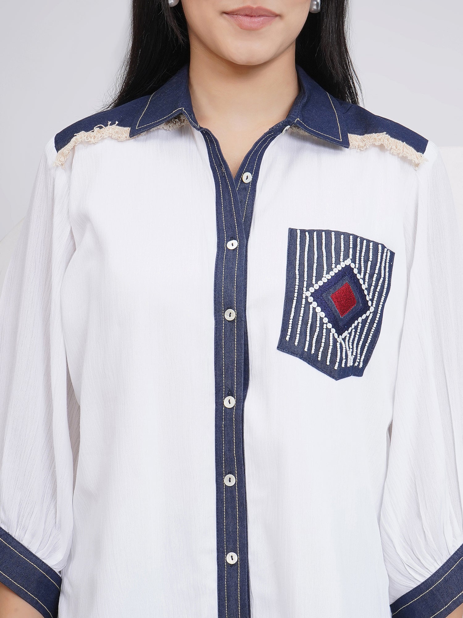 Ethnic White White Embellished shirt with Embellished Pants