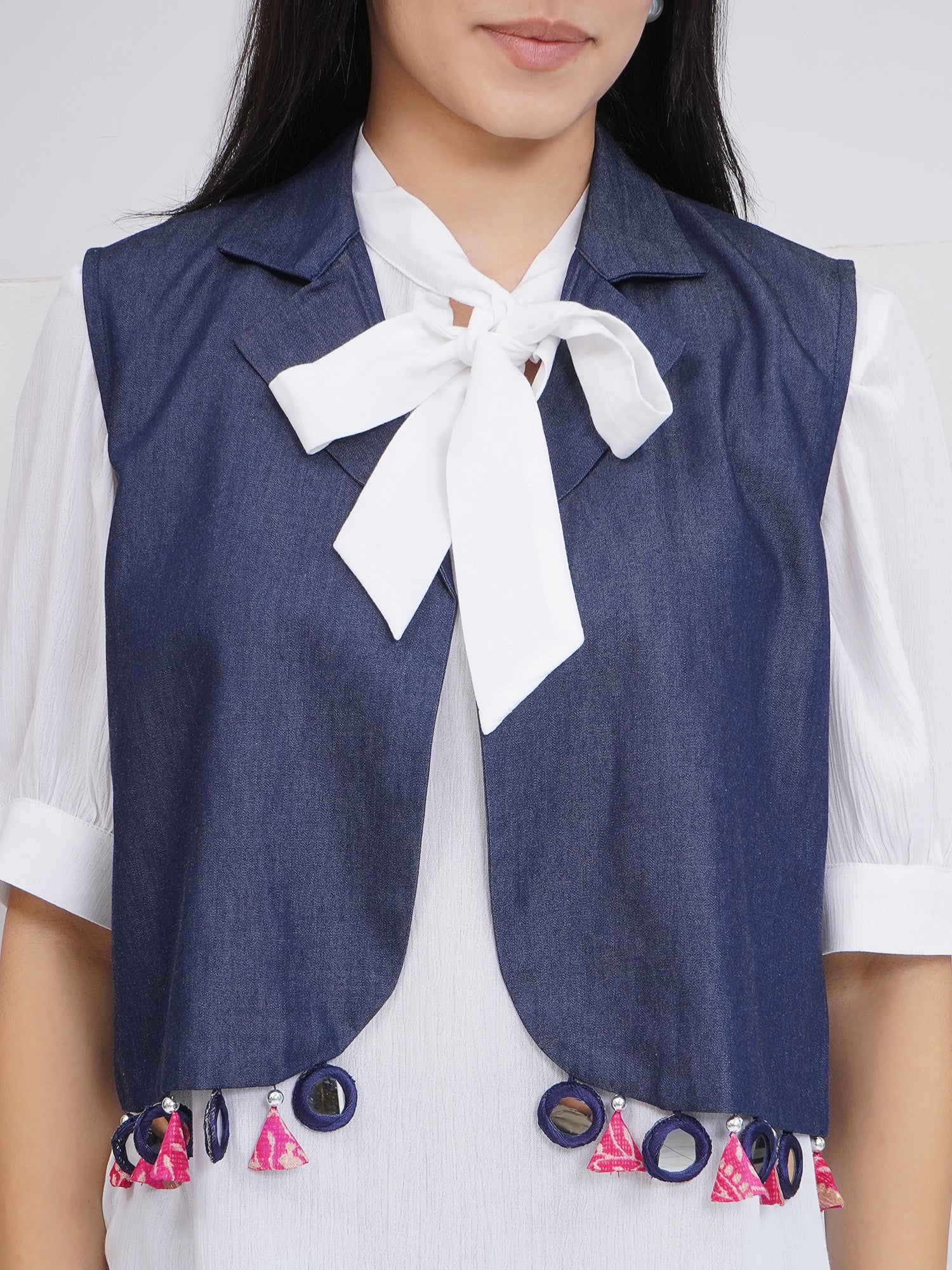 Ethnic White Denim Shara With Shirt and Jacket