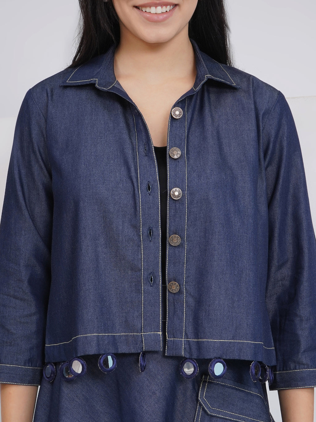 Ethnic Black Denim A Line skirt with Inner and Jacket