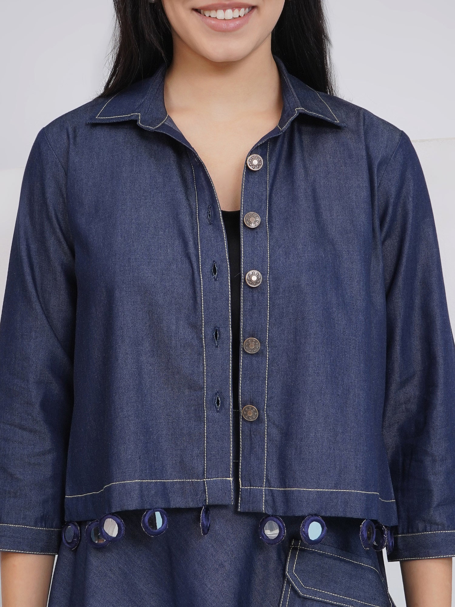 Ethnic Black Denim A Line skirt with Inner and Jacket