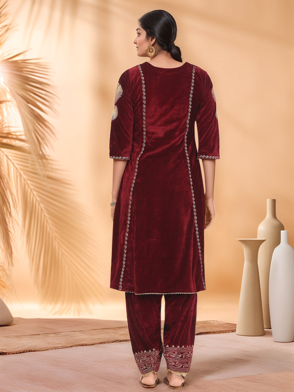 Women Maroon Velvet Salwar set