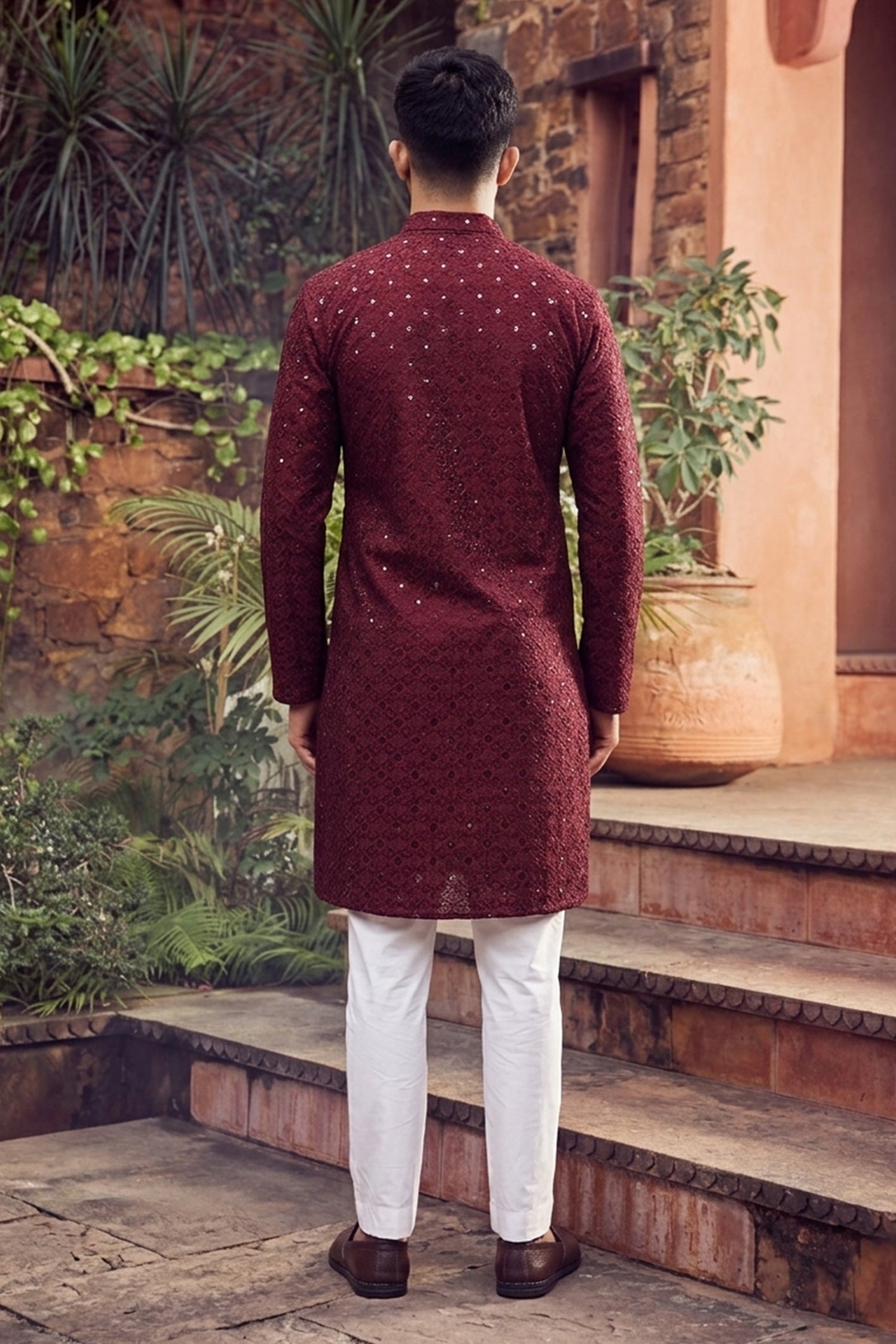 Men's Cotton Cream Designer Embroidery Work Kurta with payjama