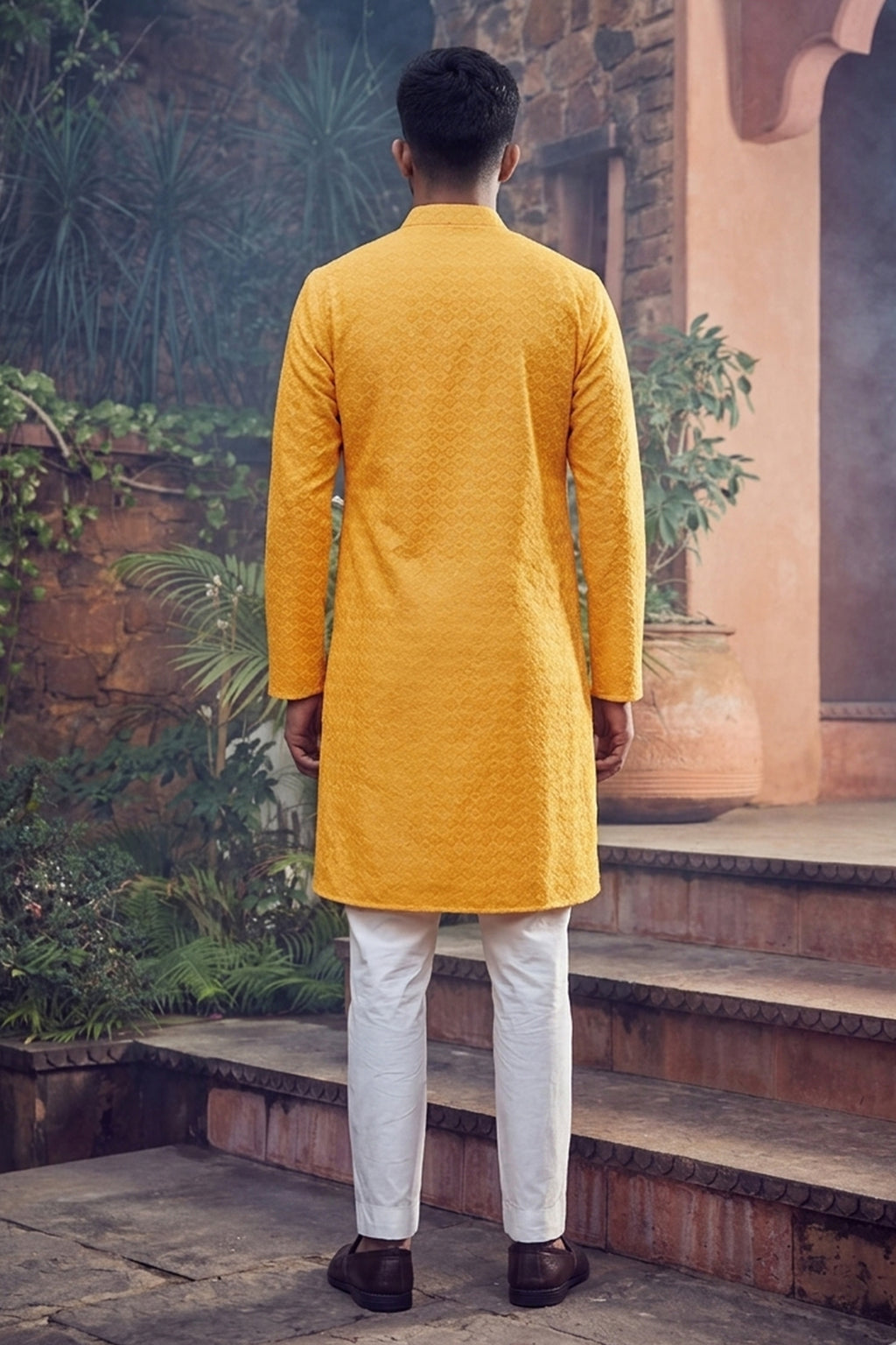 Men's Cotton Cream Designer Embroidery Work Kurta with payjama