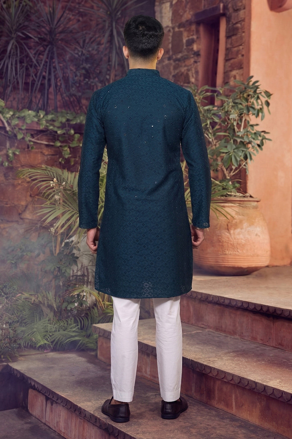 Men's Cotton Cream Designer Embroidery Work Kurta with payjama