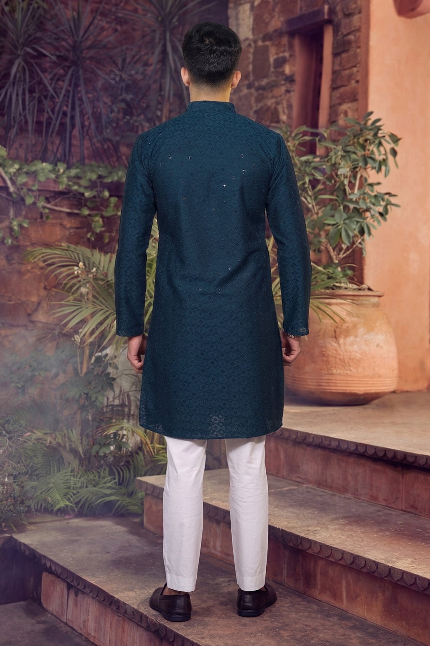 Men's Cotton Cream Designer Embroidery Work Kurta with payjama