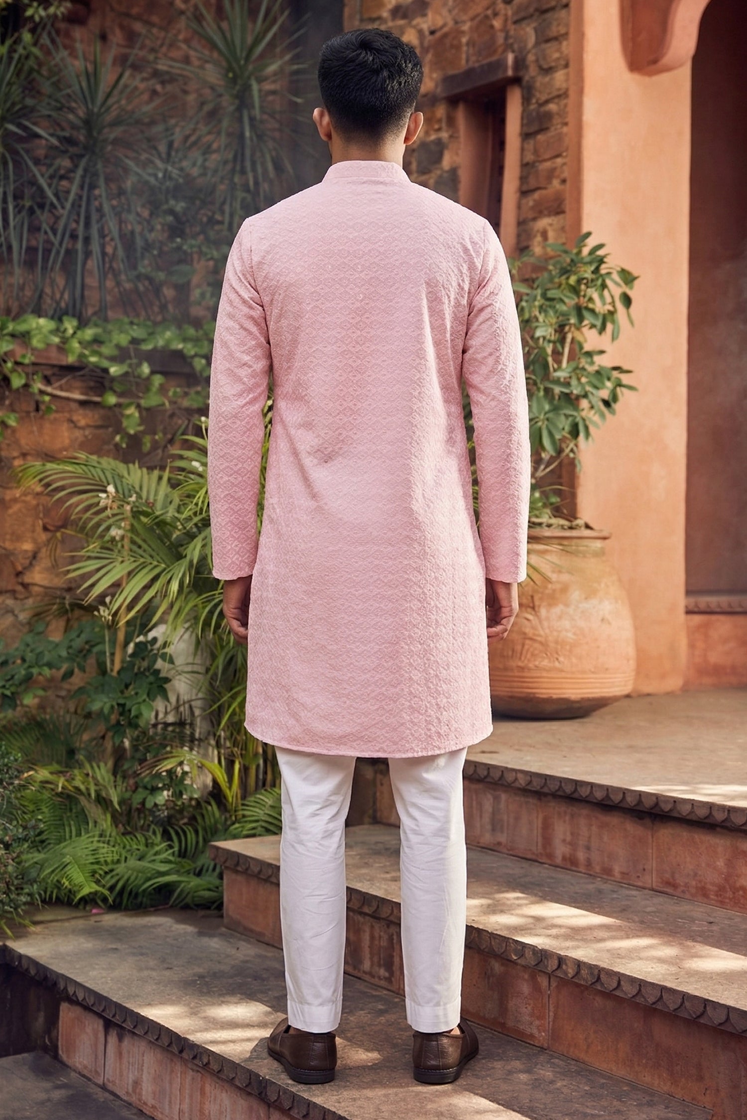 Men's Cotton Cream Designer Embroidery Work Kurta with payjama