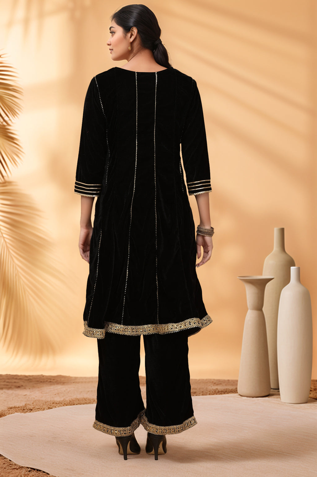 Women Black Velvet Kurta set