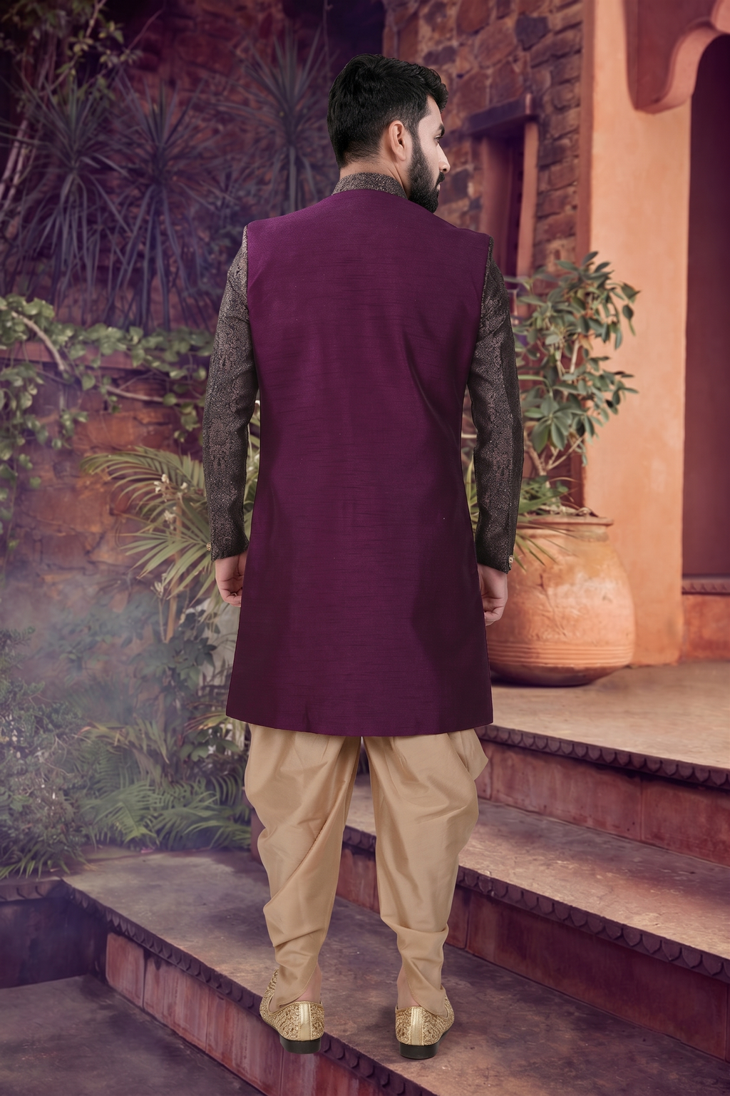 Men's SILK PURPLE  SEMI-INDO-WESTERN