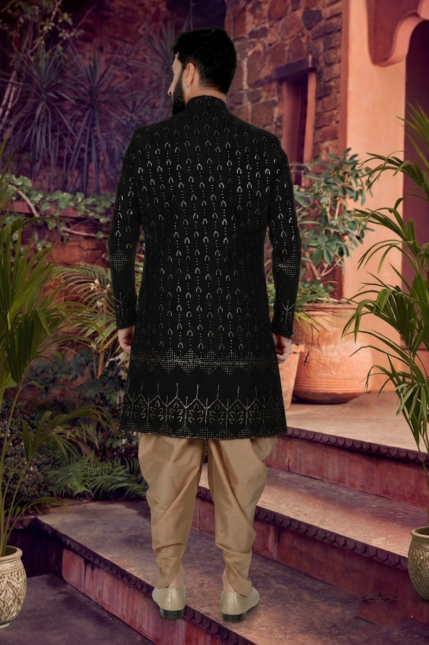 Men's SILK BLACK  SEMI-INDO-WESTERN