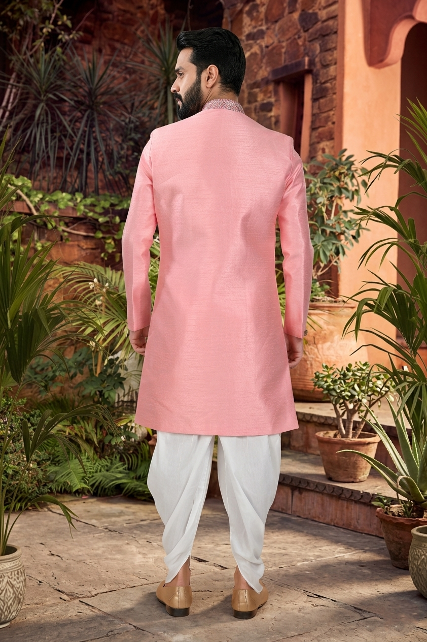 Men's SILK PINK  SEMI-INDO-WESTERN
