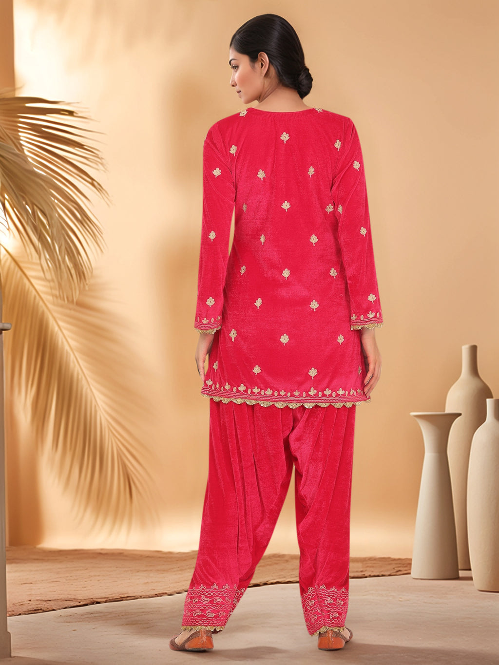 Women Pink Velvet Salwar set