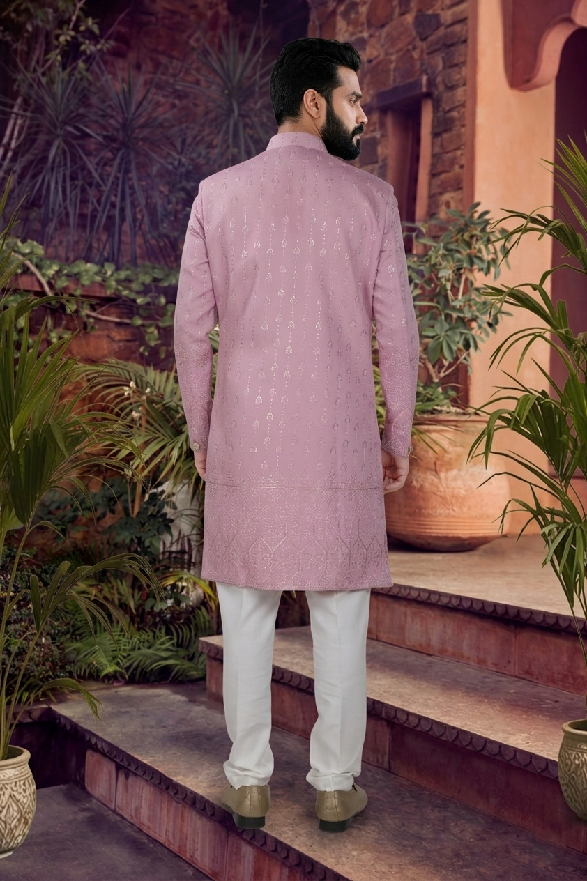 Men's SILK ONION PINK  SEMI-INDO-WESTERN