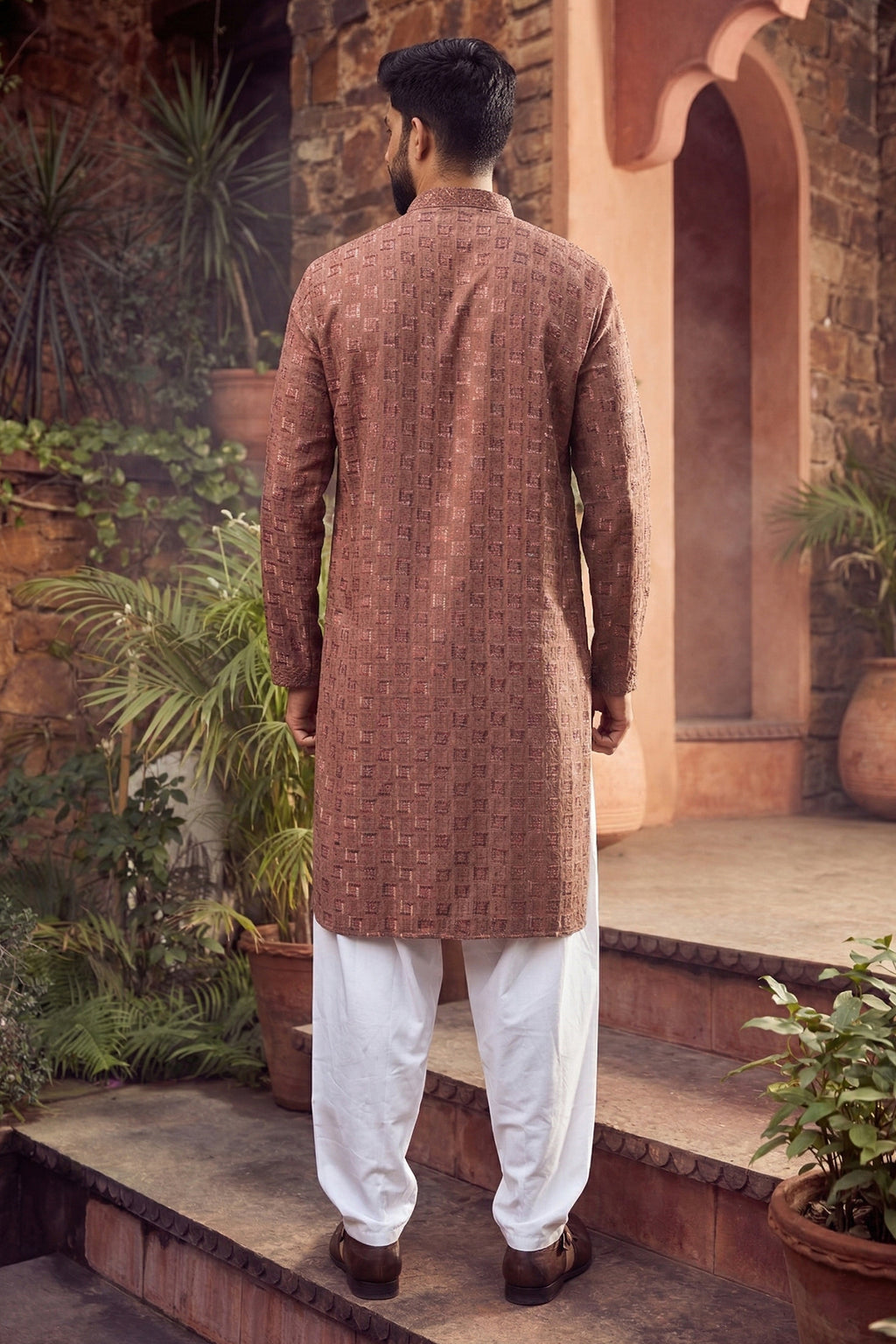 Men's Viscose Rayon Cream Designer Embroidery Work Kurta with payjama