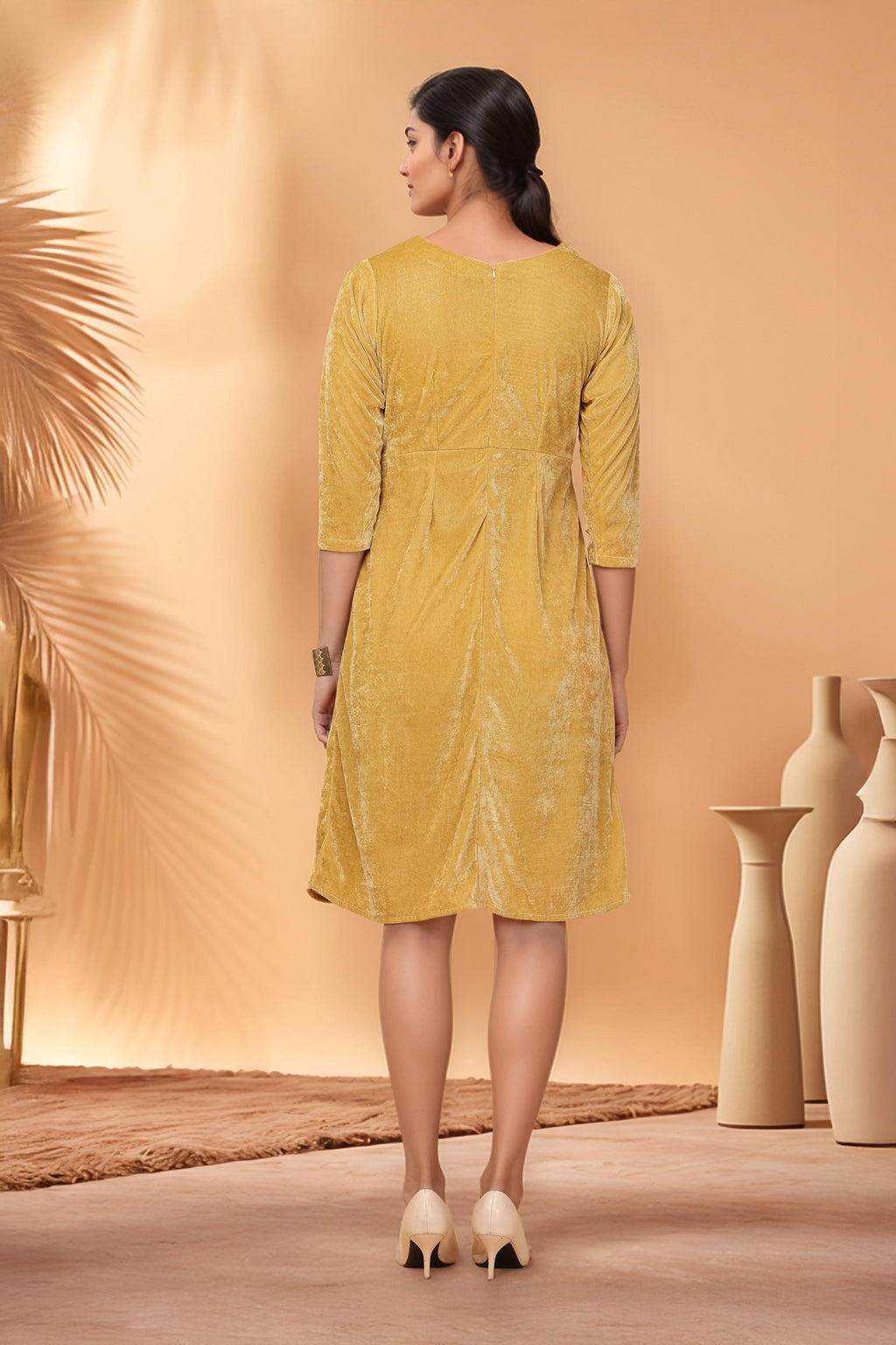 Women Dark Beige Velvet Dress