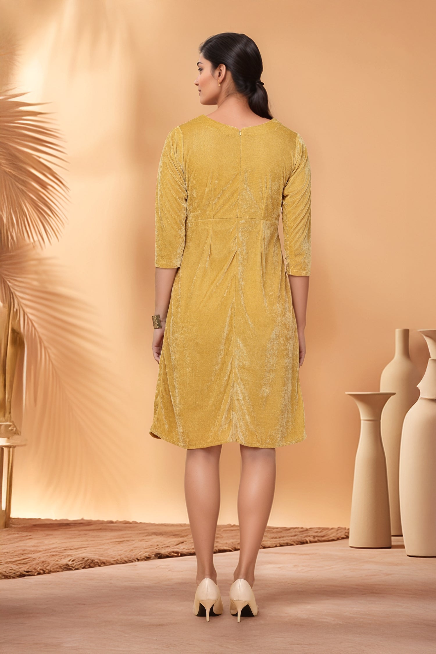 Women Dark Beige Velvet Dress