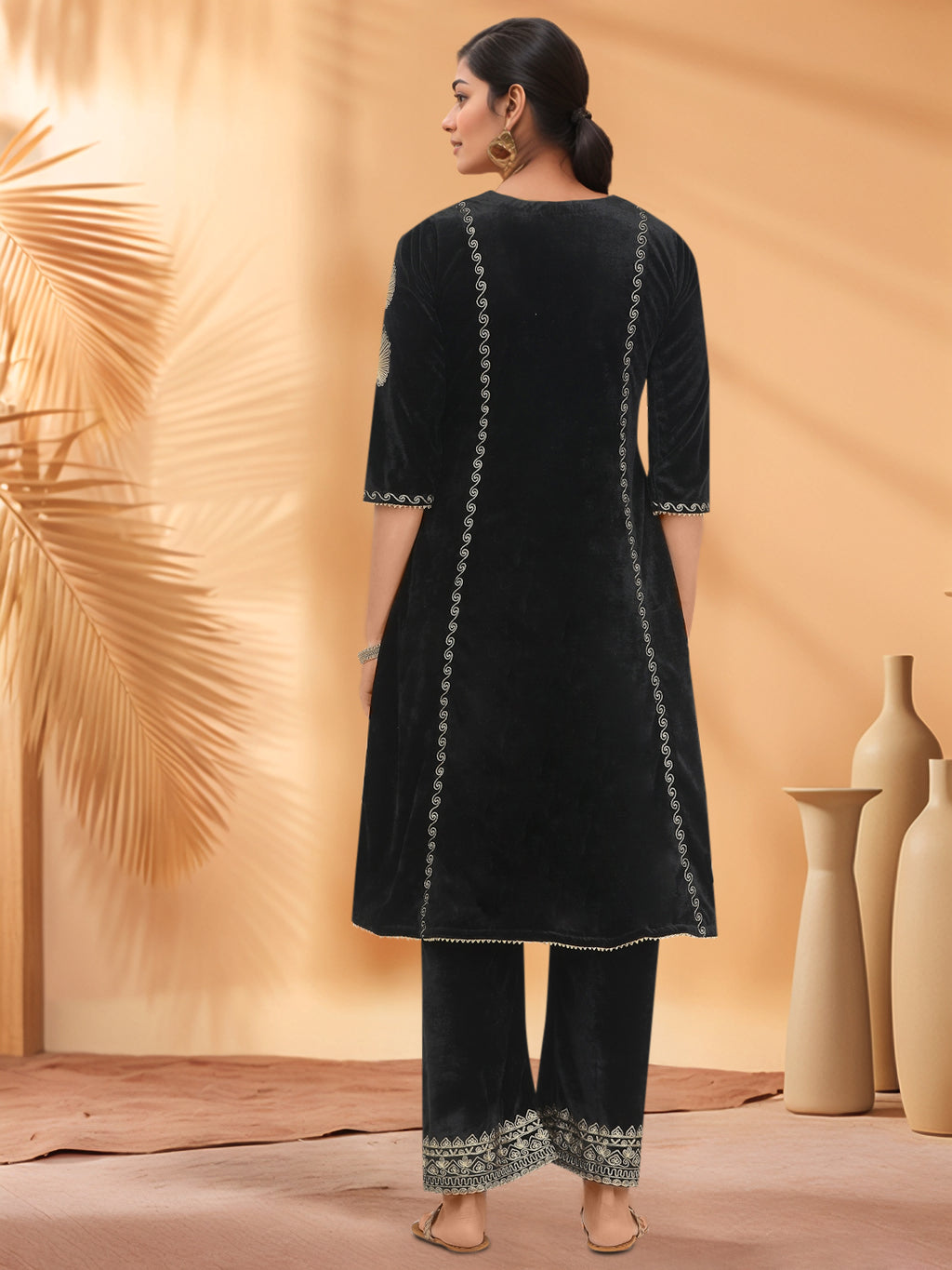 Women Black Velvet Palazzo set