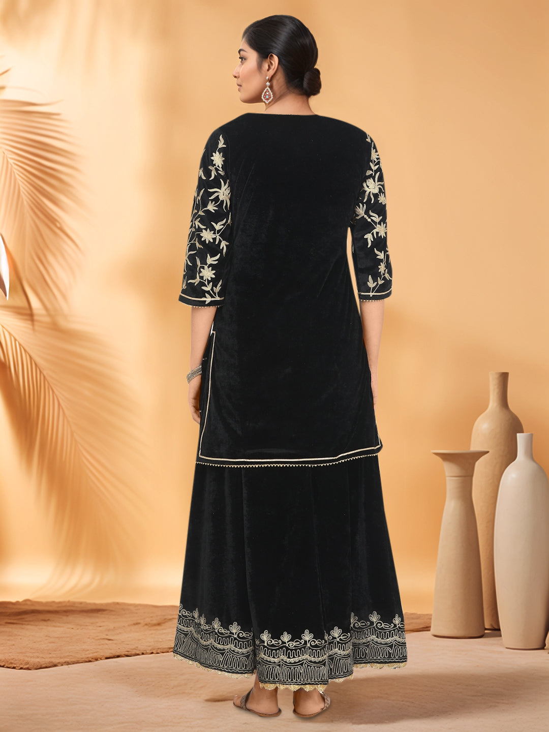 Women Black Velvet Lehenga Set