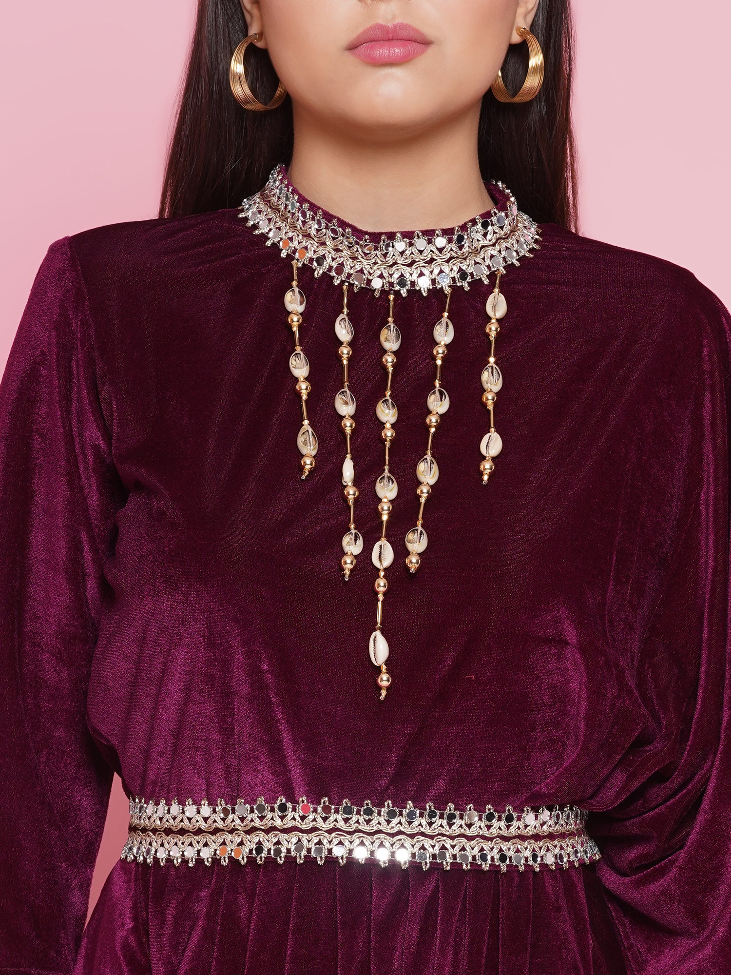 Women Wine Drape Kurta and Pant