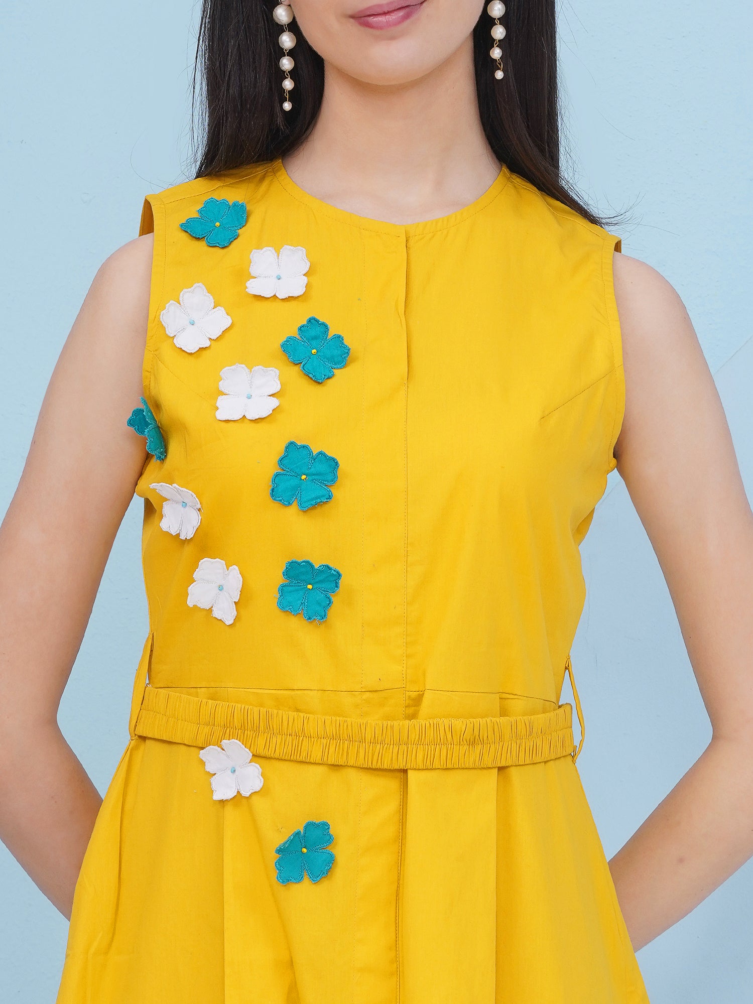 Yellow Party Wear Dress With Belt
