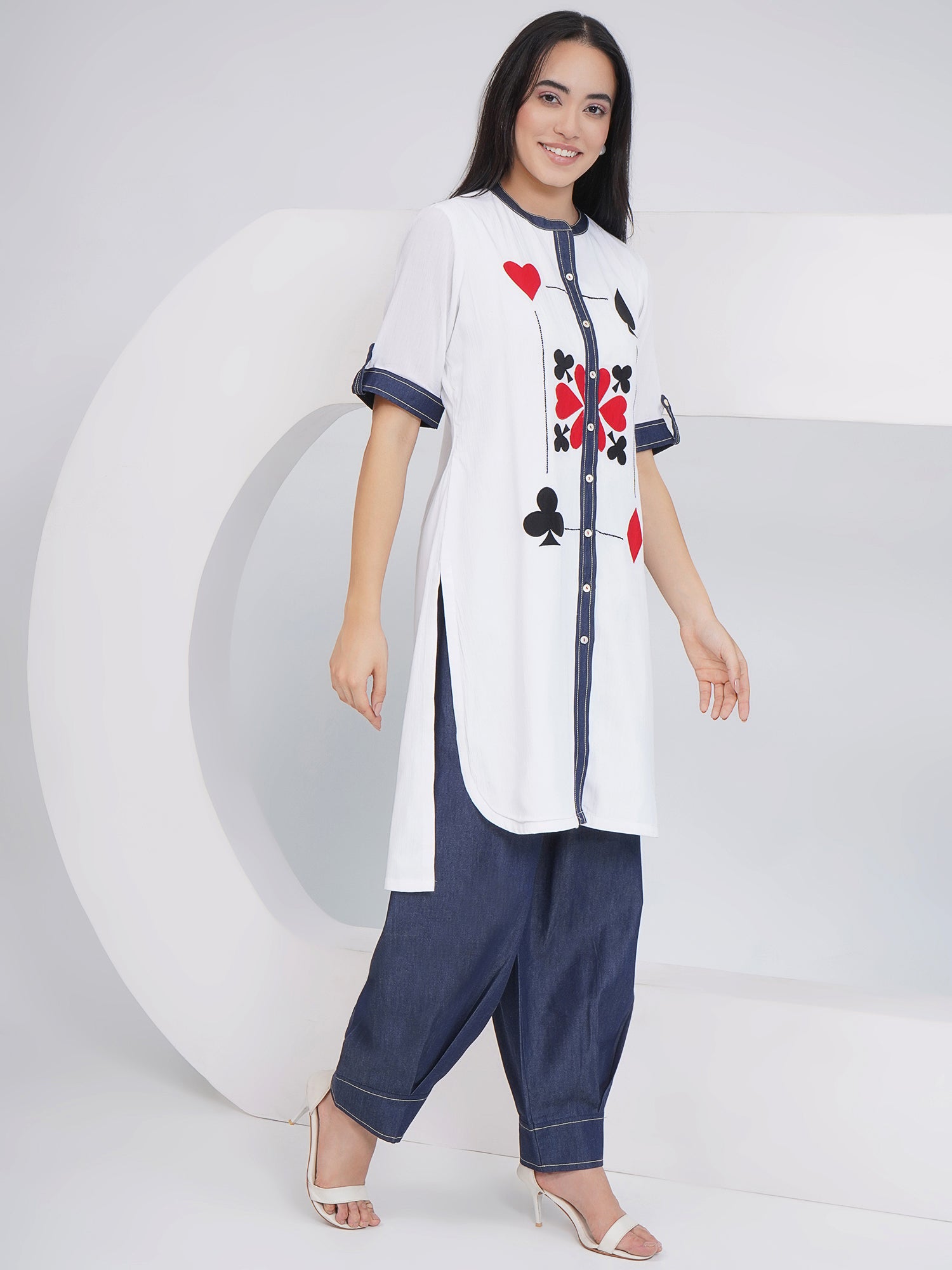 Ethnic White White embroidered shirt with afghani pants