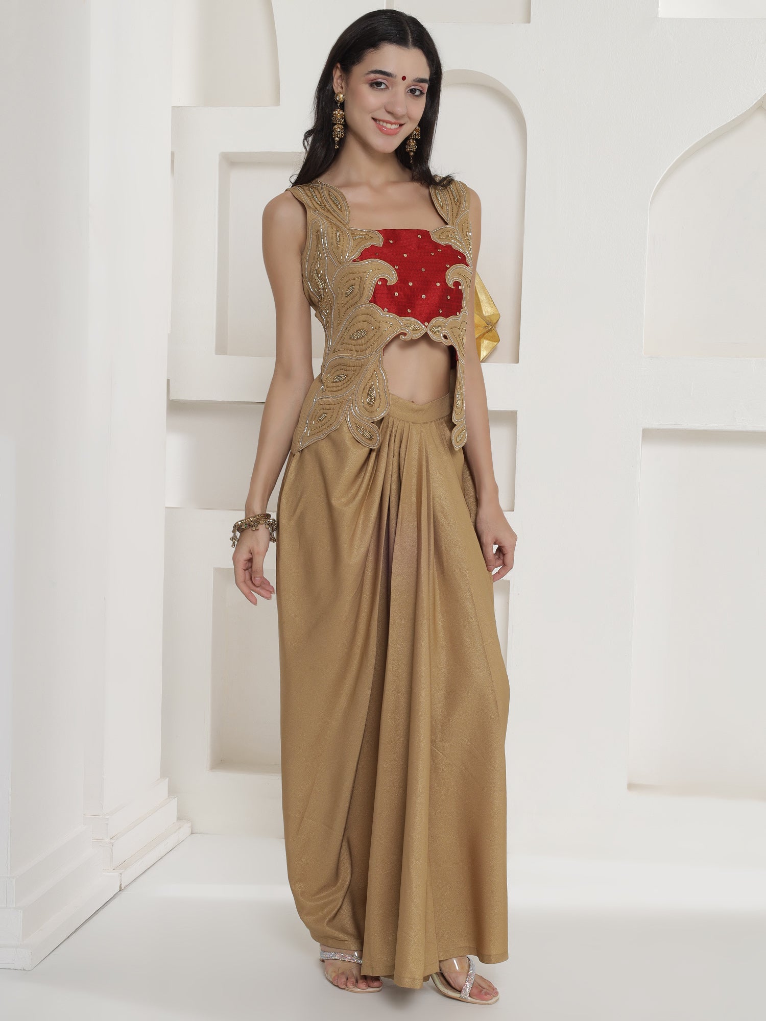 Golden Shimmer Chinnon Skirt Set
