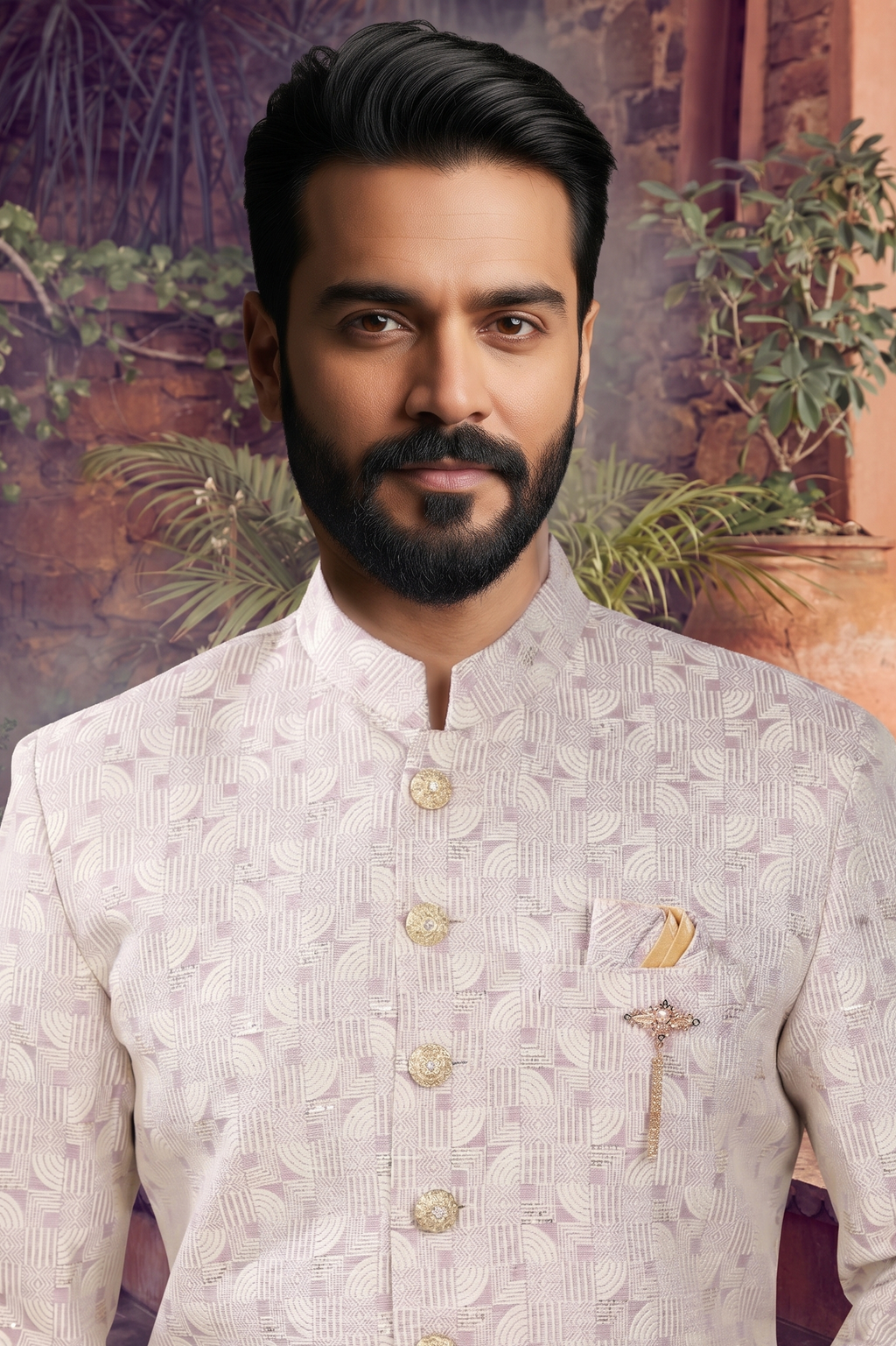 Men's WOVEN JACQUARD LIGHT PURPLE  SEMI-INDO-WESTERN