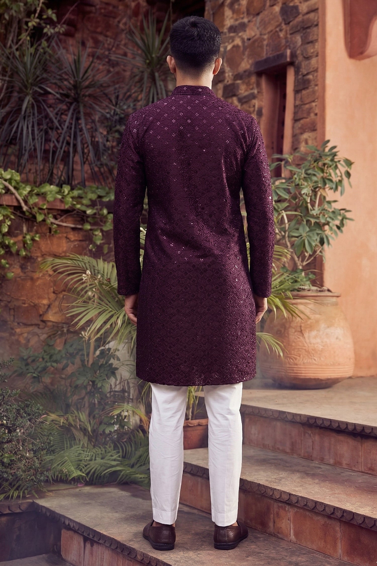 Men's Cotton Cream Designer Embroidery Work Kurta with payjama