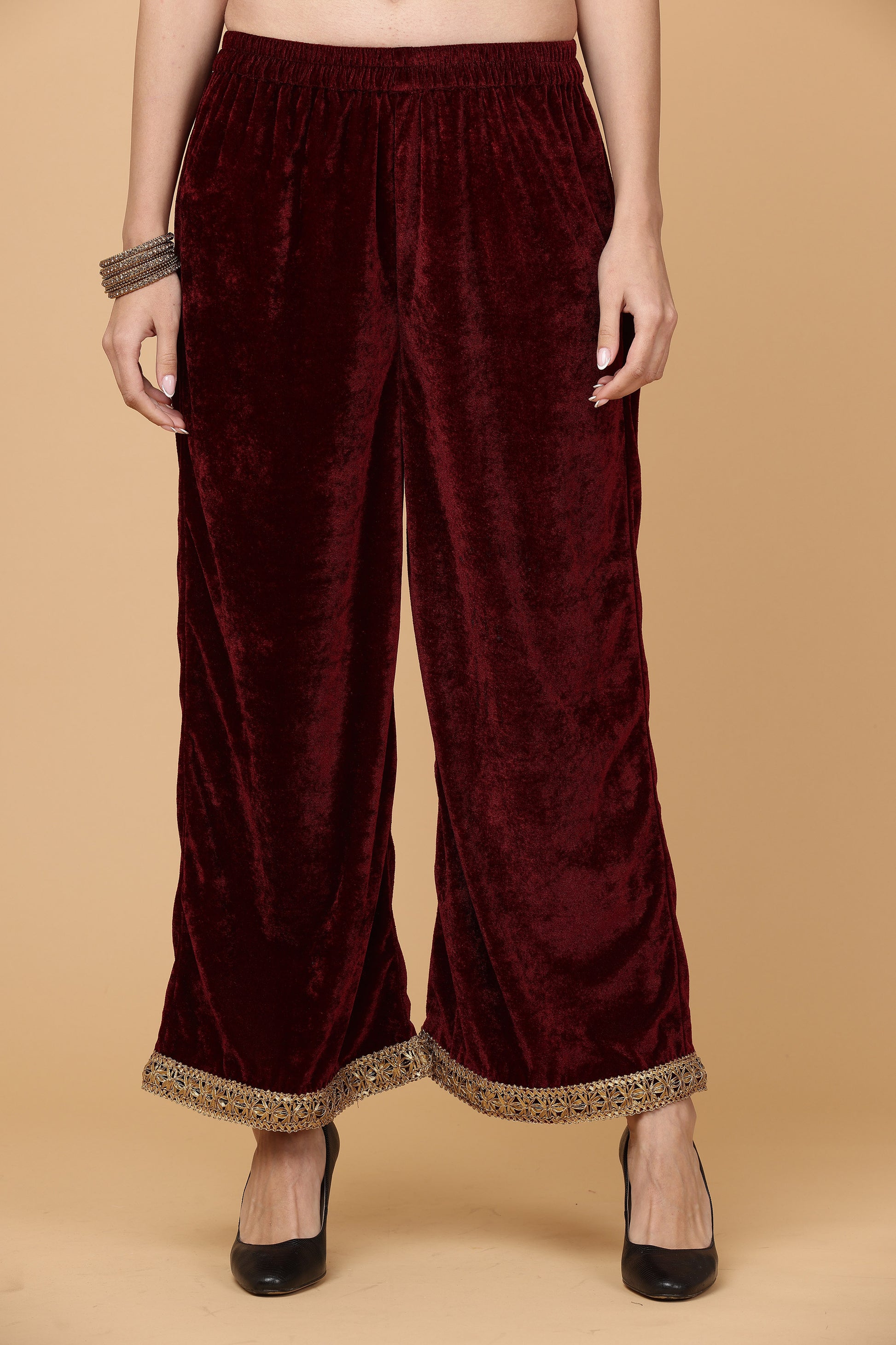 Women Maroon Velvet Kurta set