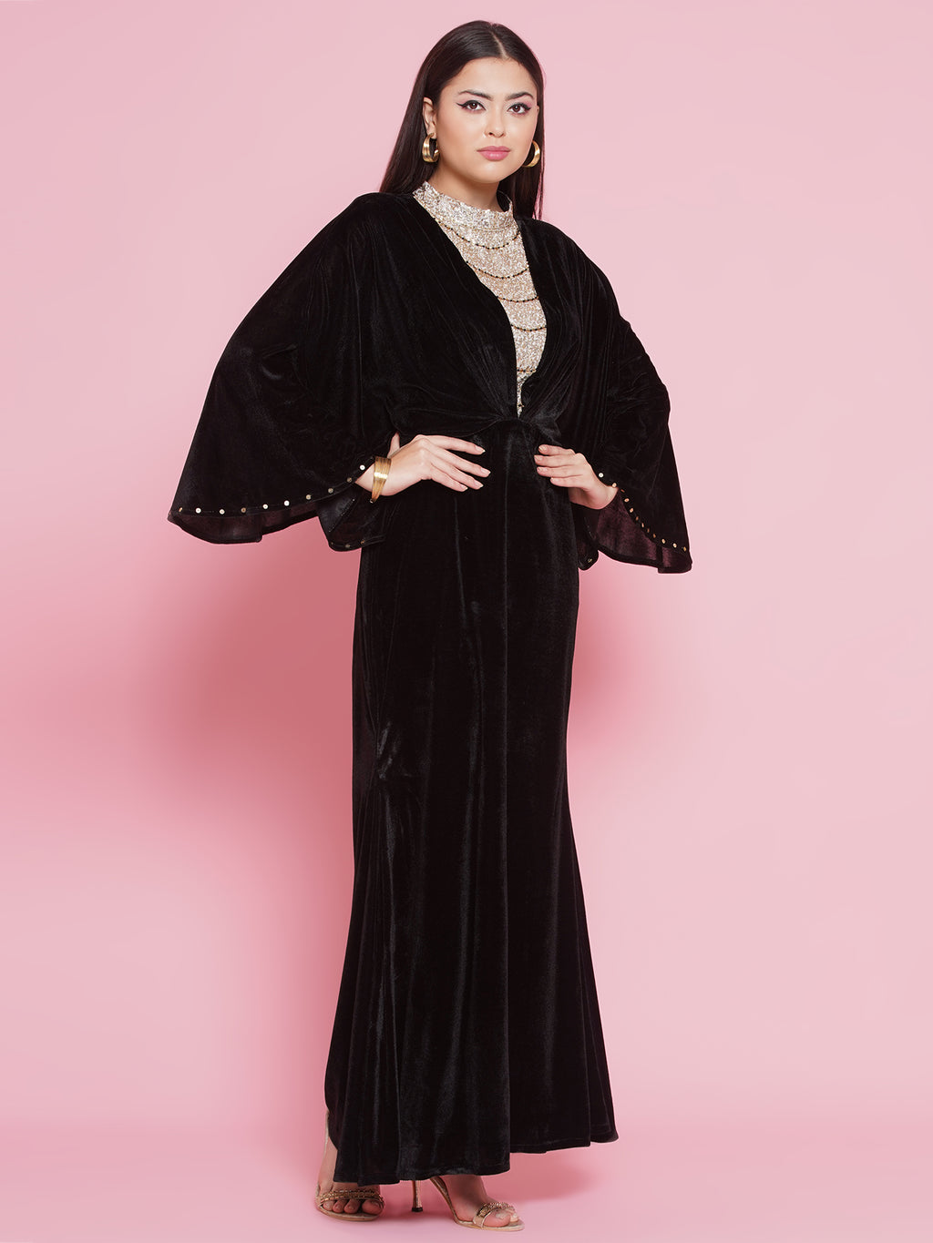 Women Black Velvet Gown