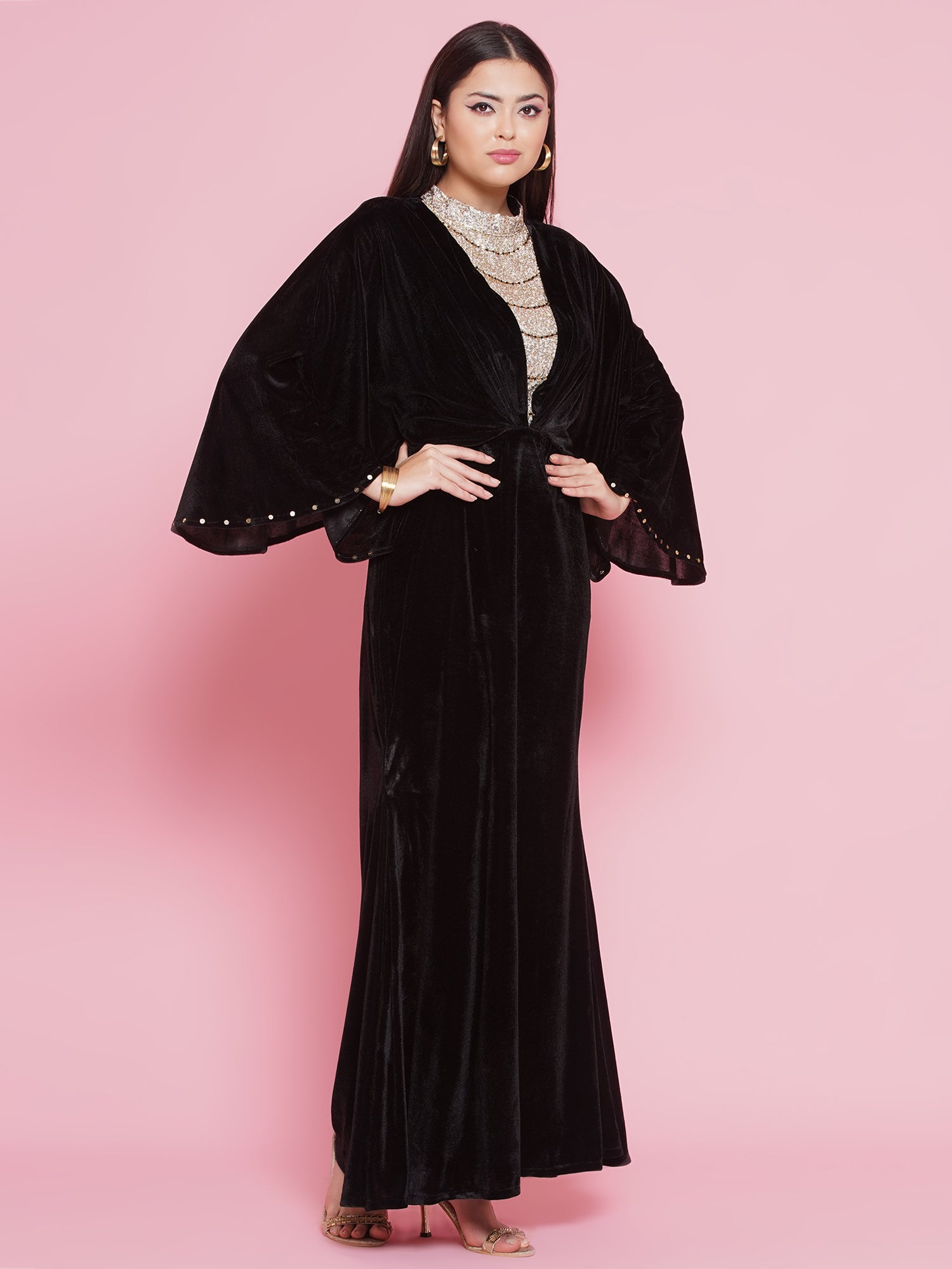 Women Black Velvet Gown