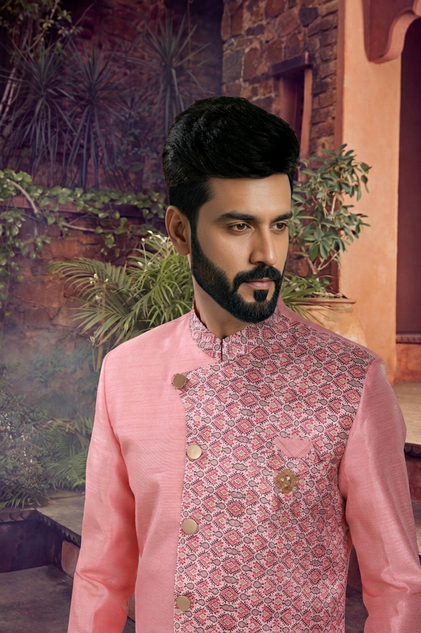Men's SILK PINK  SEMI-INDO-WESTERN