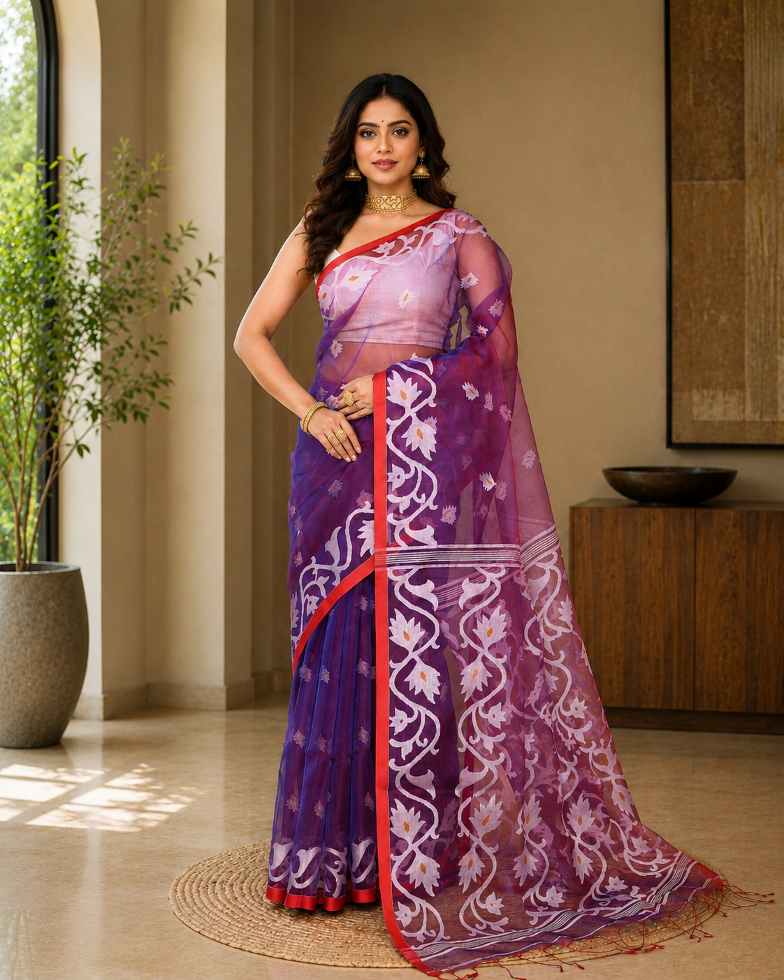 Women Silk Blend Purple Woven  Saree