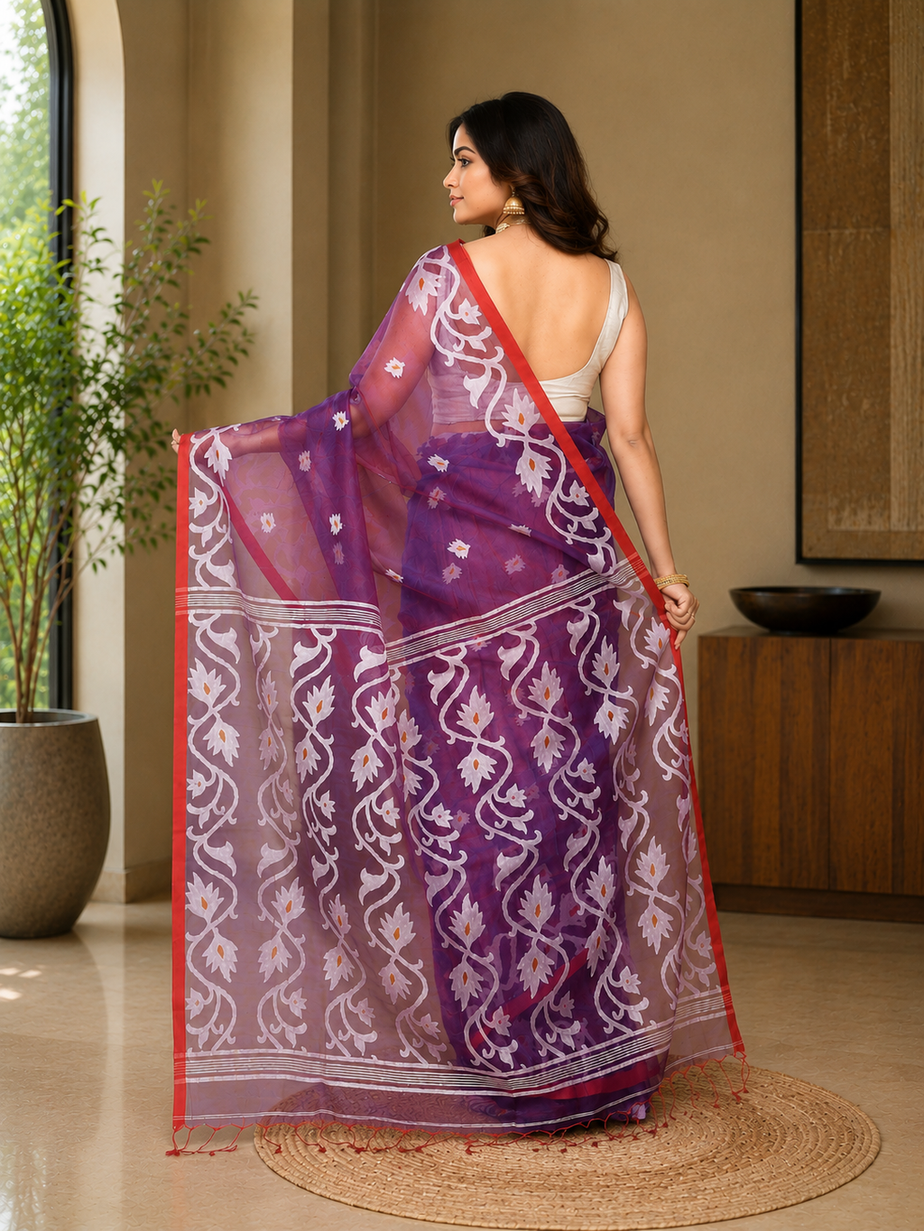 Women Silk Blend Purple Woven  Saree
