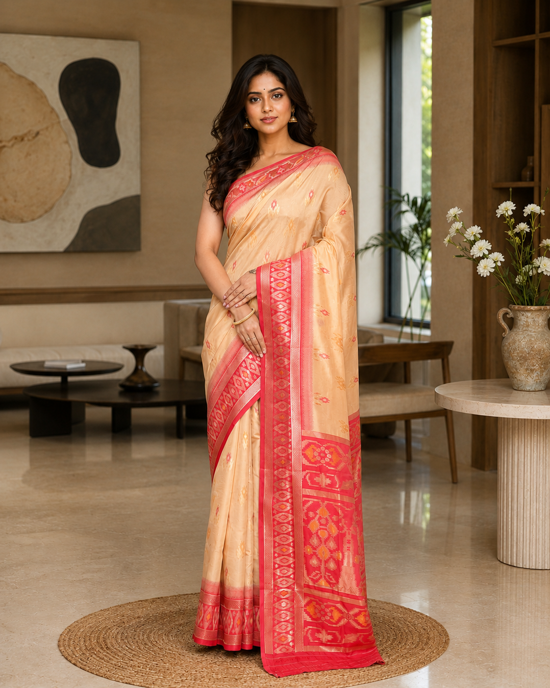 Women Bangalore Silk Beige Woven  Saree
