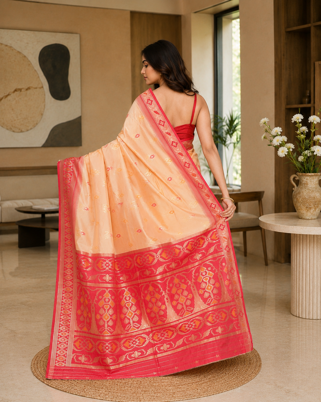 Women Bangalore Silk Beige Woven  Saree