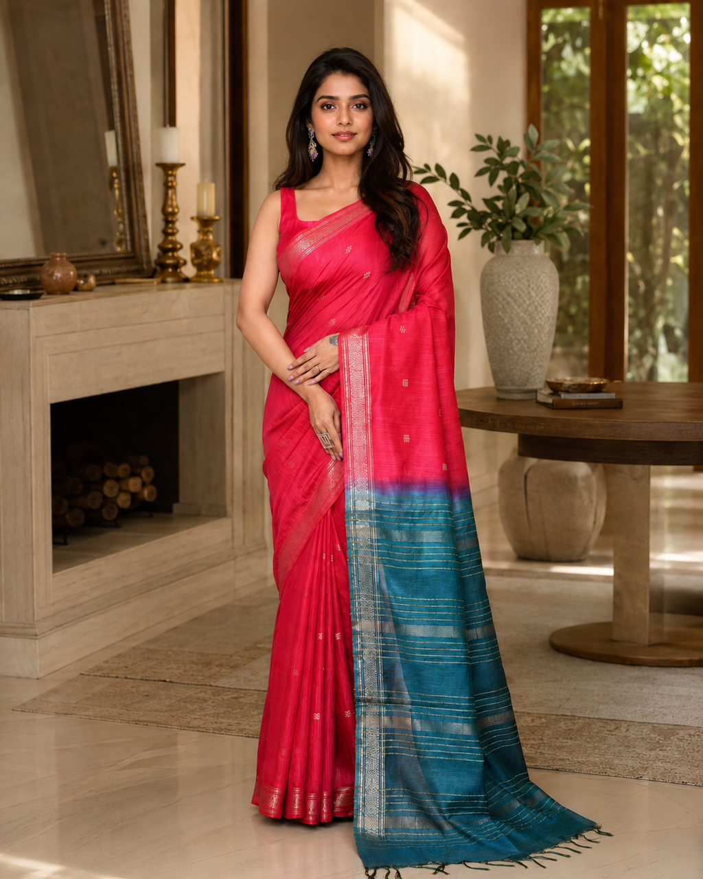 Women Silk Blend Rani Woven  Saree